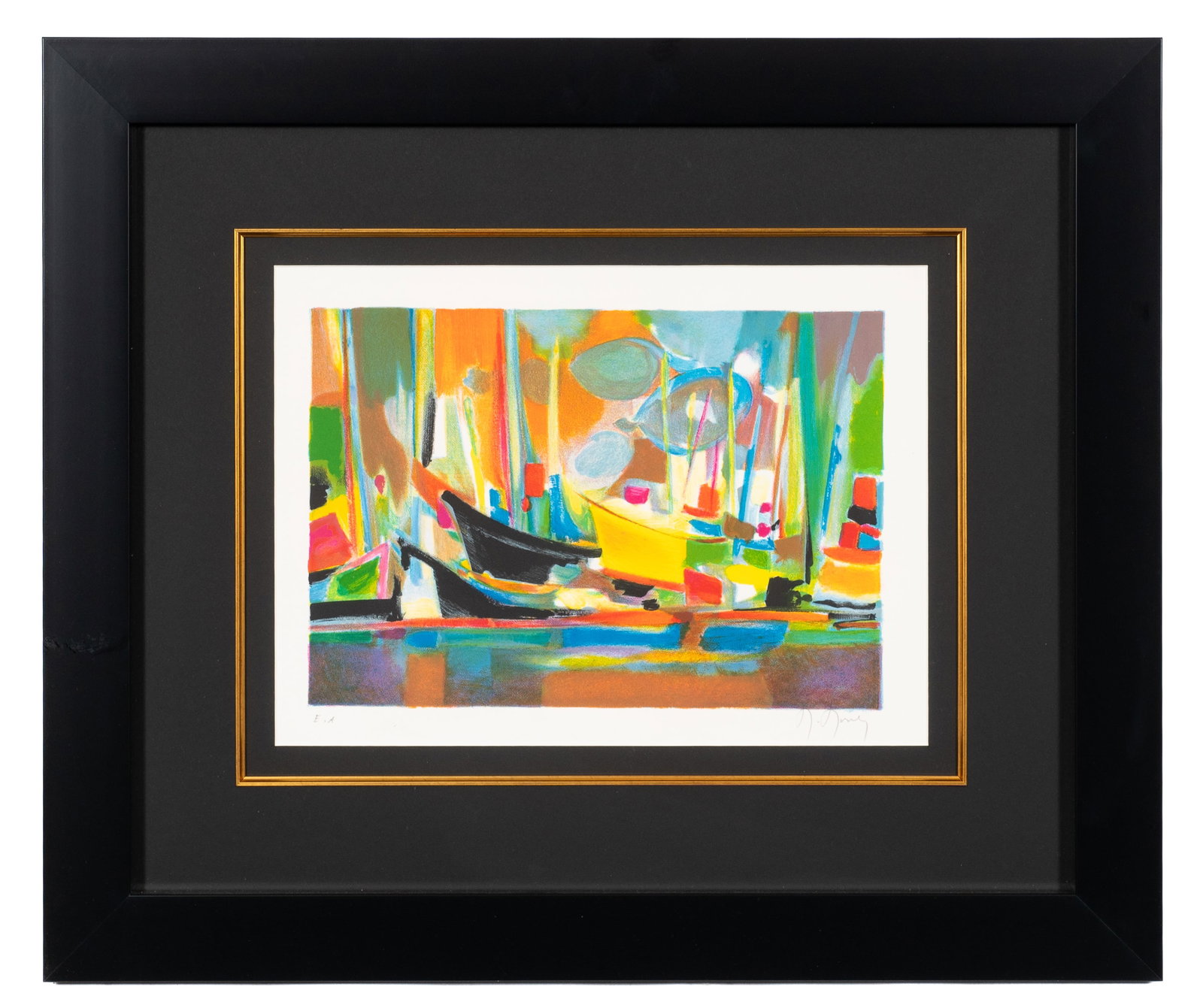Le Bateau Jaune, Lithograph by Marcel Mouly.: Artist(s): Marcel Mouly (French, 1918-2008). Medium: Lithograph in colors. Signature(s): Pencil signed, lower right. "E. A. (epreuve d'artiste)" inscribed, lower left. Paperwork/Provenance: Comes
