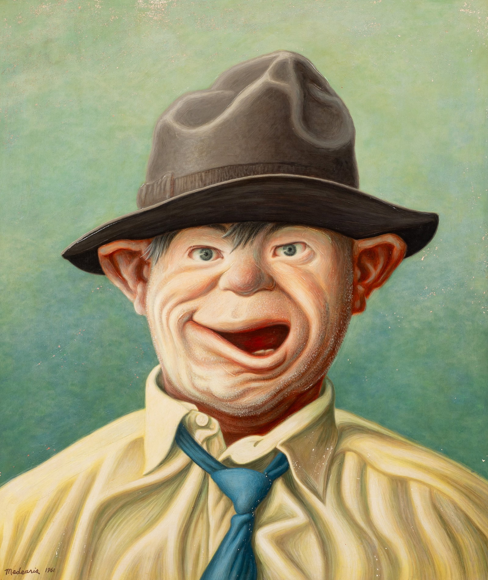 Talkative Drunk, Tempera Painting, Roger Medearis: Artist(s): Roger Norman Medearis (American, 1920-2001) Title/Subject: "A Talkative Drunk" Medium: Egg tempera on board. Signature(s): "Medearis 1961", lower left. "A Talkative Drunk / Egg Tempera /