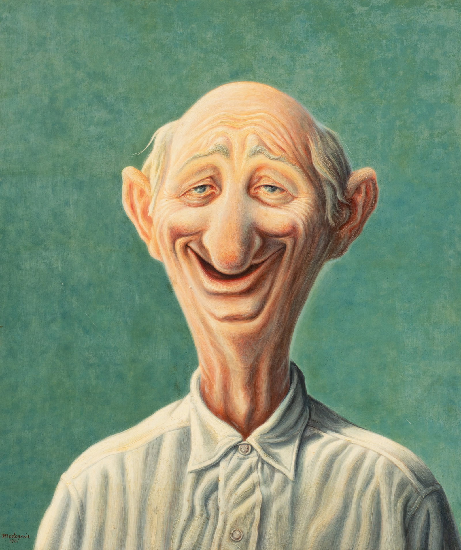 Good Natured Man, Tempera Painting, Roger Medearis: Artist(s): Roger Norman Medearis (American, 1920-2001) Title/Subject: "A Good Natured Man" Medium: Egg tempera on board. Signature(s): "Medearis 1961", lower left. "A Good Natured Man / Egg Tempera /