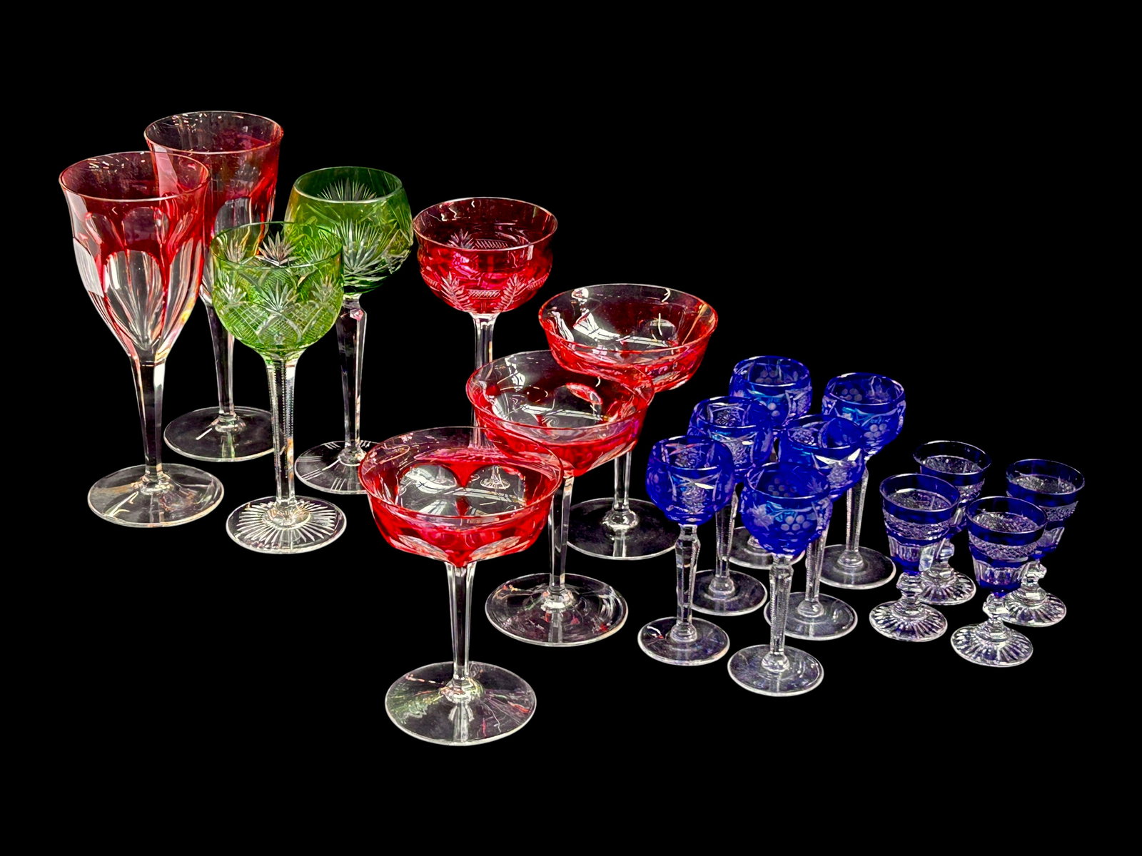 Lot of Cut to Clear Colorful Stemware. (1 of 19)