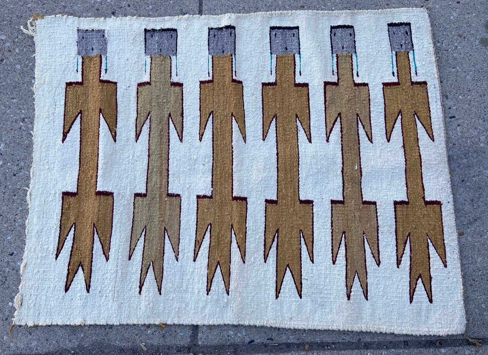 2' 10" x 3' 9" Early Navajo Yei Rug.: The rug looks to be in good overall condition (please see photos for details). In-House Shipping is available for this rug. Please see our website for our in-house shipping procedures.