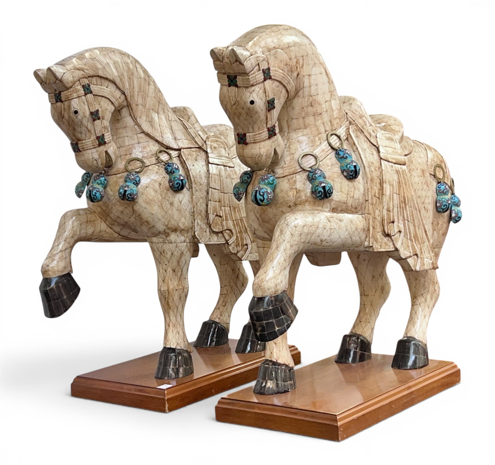 Pair of Large Bone Tile Cloisonne Horse Sculptures (1 of 15)