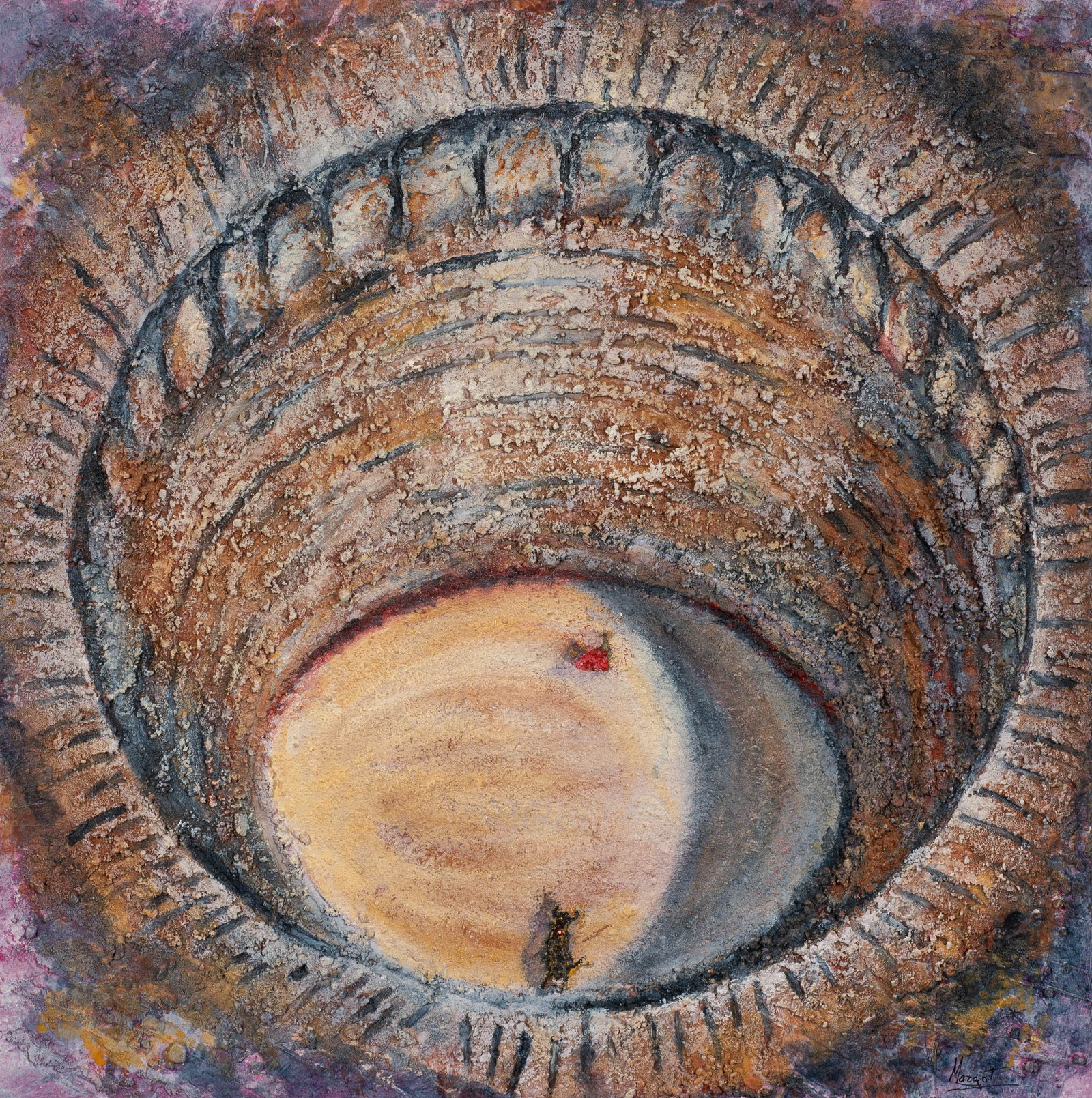 Bull Fighting Arena, Impasto Painting Sgd. Margot. (1 of 5)