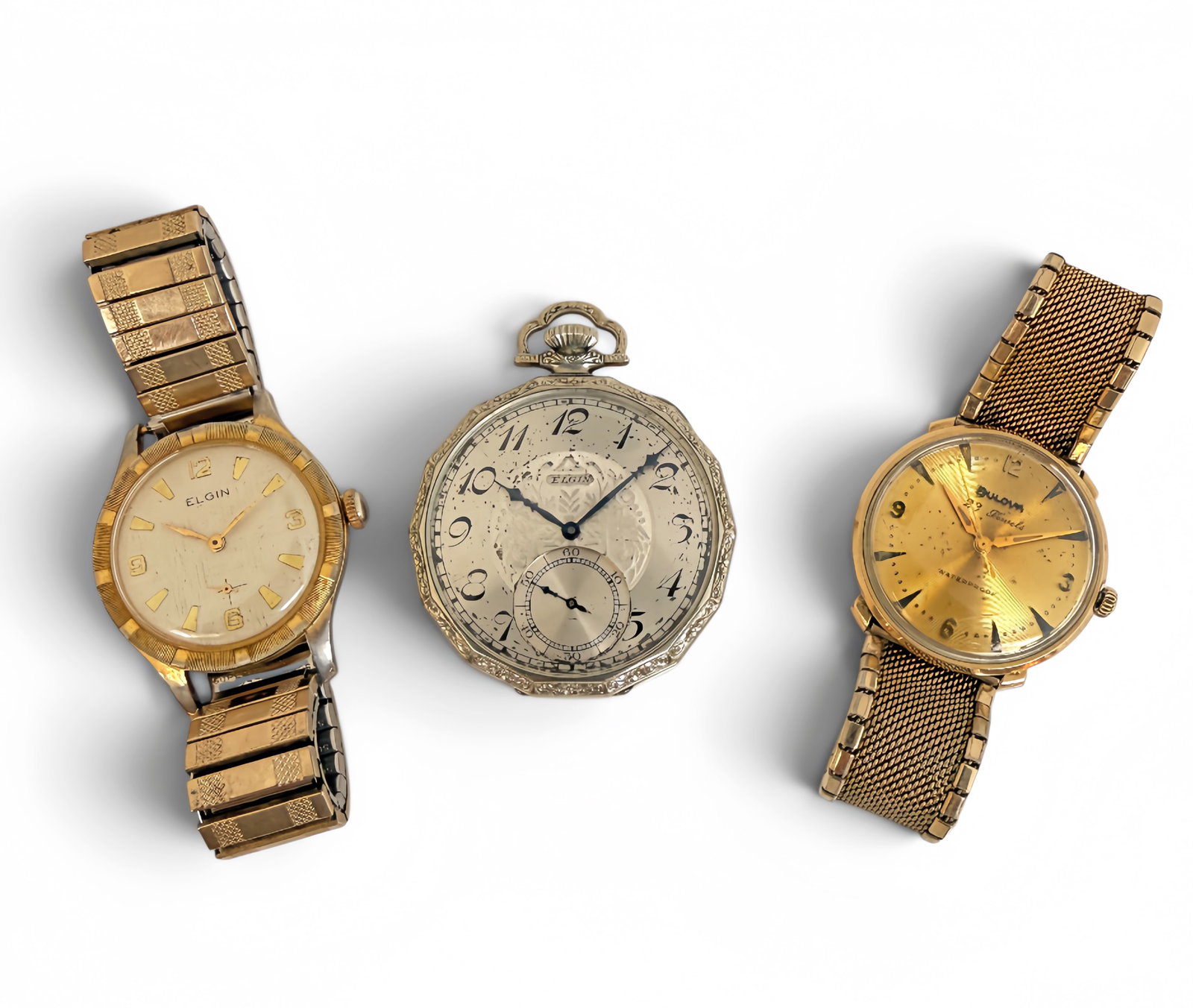 3 Vintage Watches - Bulova 23 & Elgin Inc. Pocket. (1 of 5)