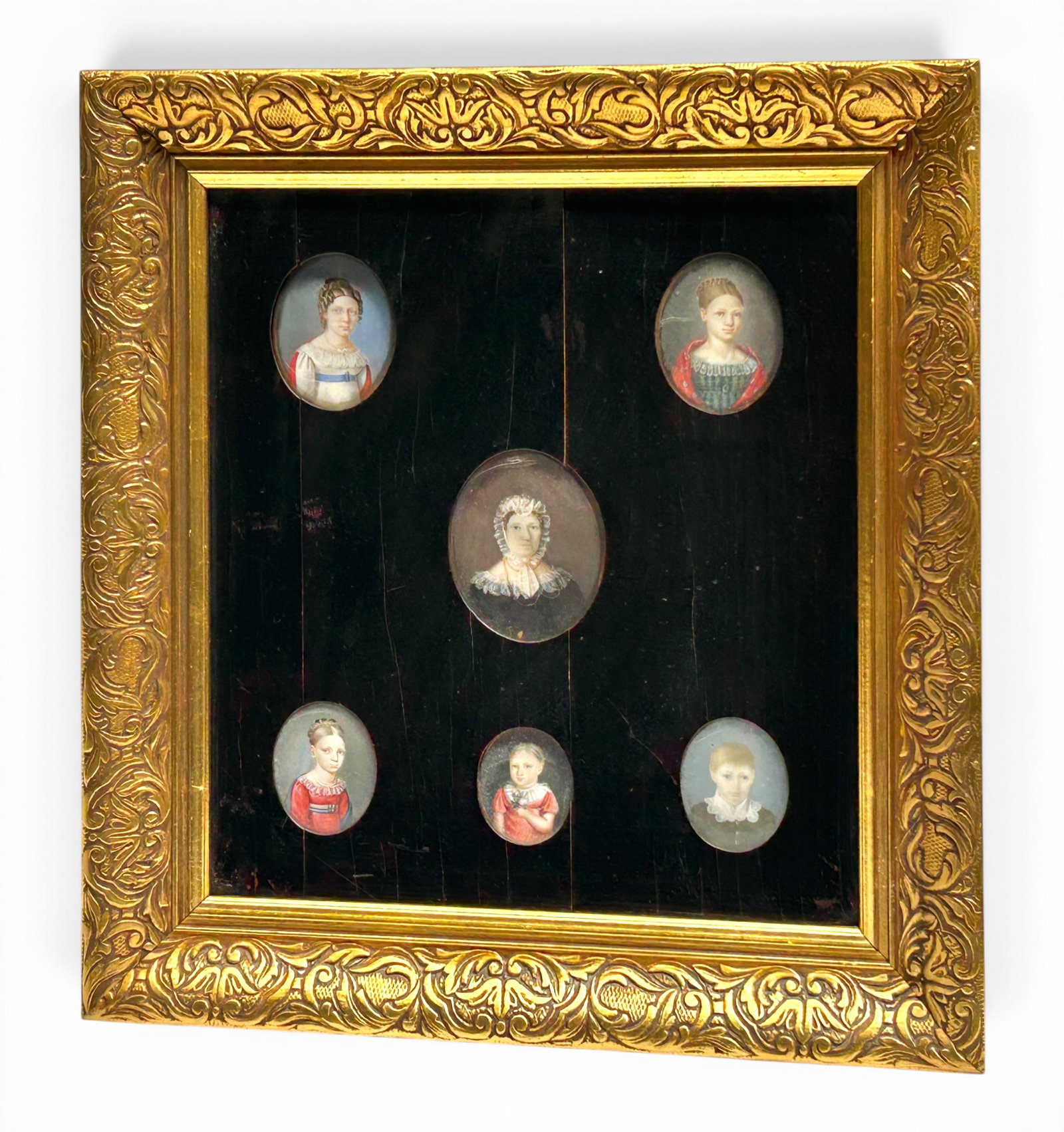 Framed Display with Early Painted Portraits. (1 of 10)