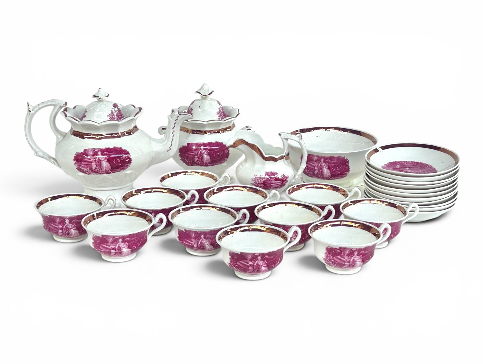 Antique English Pink Transferware China Set. (1 of 11)