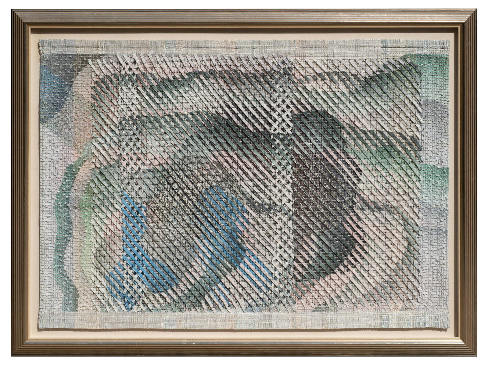 Manner of Gerhardt Knodel, Large Framed Textile.: Artist(s): Manner of Gerhardt Knodel (American, b. 1940). Medium: Cotton, linen, and mylar weaving. Signature(s): No visible signature. The piece has not been inspected out of its frame. Paperwork/Pro