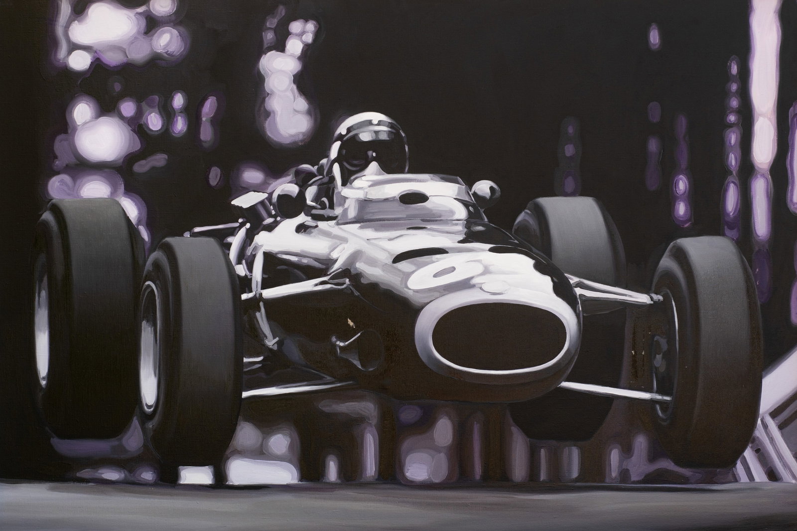 Jackie Stewart - Long Jump, Andrzej Roszczak.: Artist(s): Andrzej Roszczak (Polish, b. 1974). Medium: Very Large Oil on canvas painting. Signature(s): Signed, titled, and dated (2008) en verso. Paperwork: N/A Condition: Scattered areas of adhered 