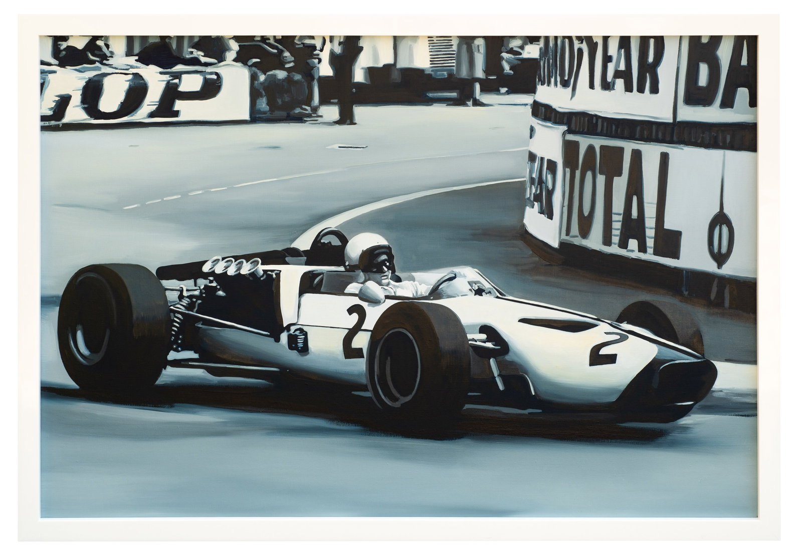 Bruce McLaren, Racing Painting by Andrzek: Artist(s): Andrzej Roszczak (Polish, b. 1974). Medium: Very Large Oil on canvas painting. Signature(s): Signed, titled, and dated (2007) en verso. Paperwork: N/A Condition: Work is in good overall con