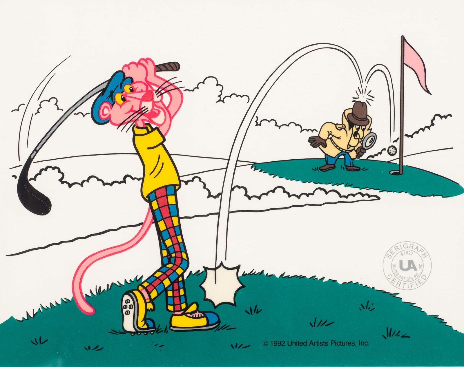 Pink Links, Limited Edition Serigraph Cel.: This lot contains "Pink Links", a limited edition serigraph cel. Paperwork: Attached en verso is a certificate of authenticity from President MGI Animation, Inc. Condition: No visible damage to the wo