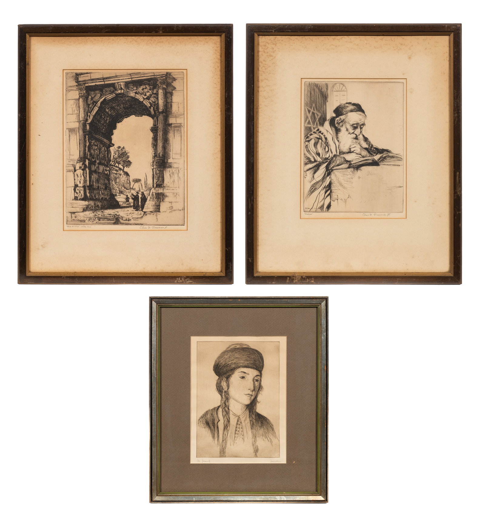 Lot of Three Etchings - Elias Grossman & Emmanuel. (1 of 19)