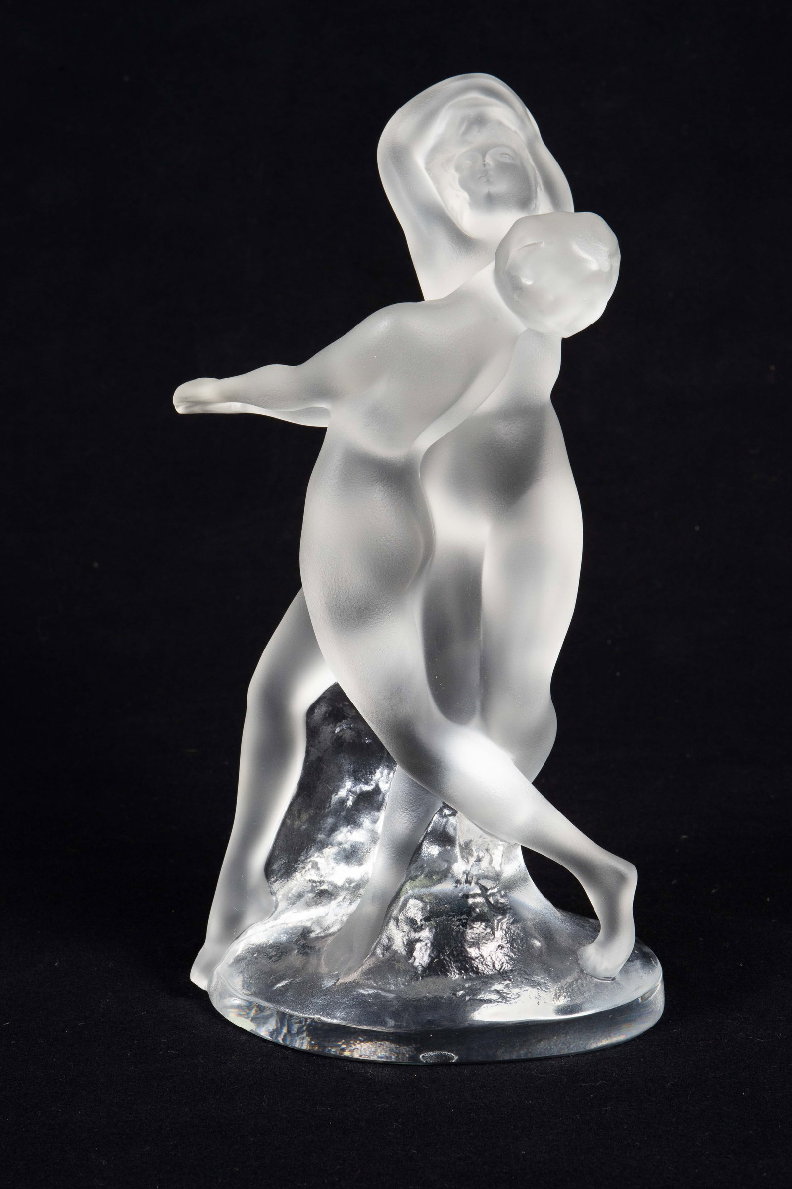 Lalique France Frosted Crystal "Deux Danseuses".: This statuette of two nude ladies looks to be in very good condition. It measures 5 1/4" x 4 3/4" x 10 1/4". In-house shipping is available. Please see our website regarding our in-house shipping proc