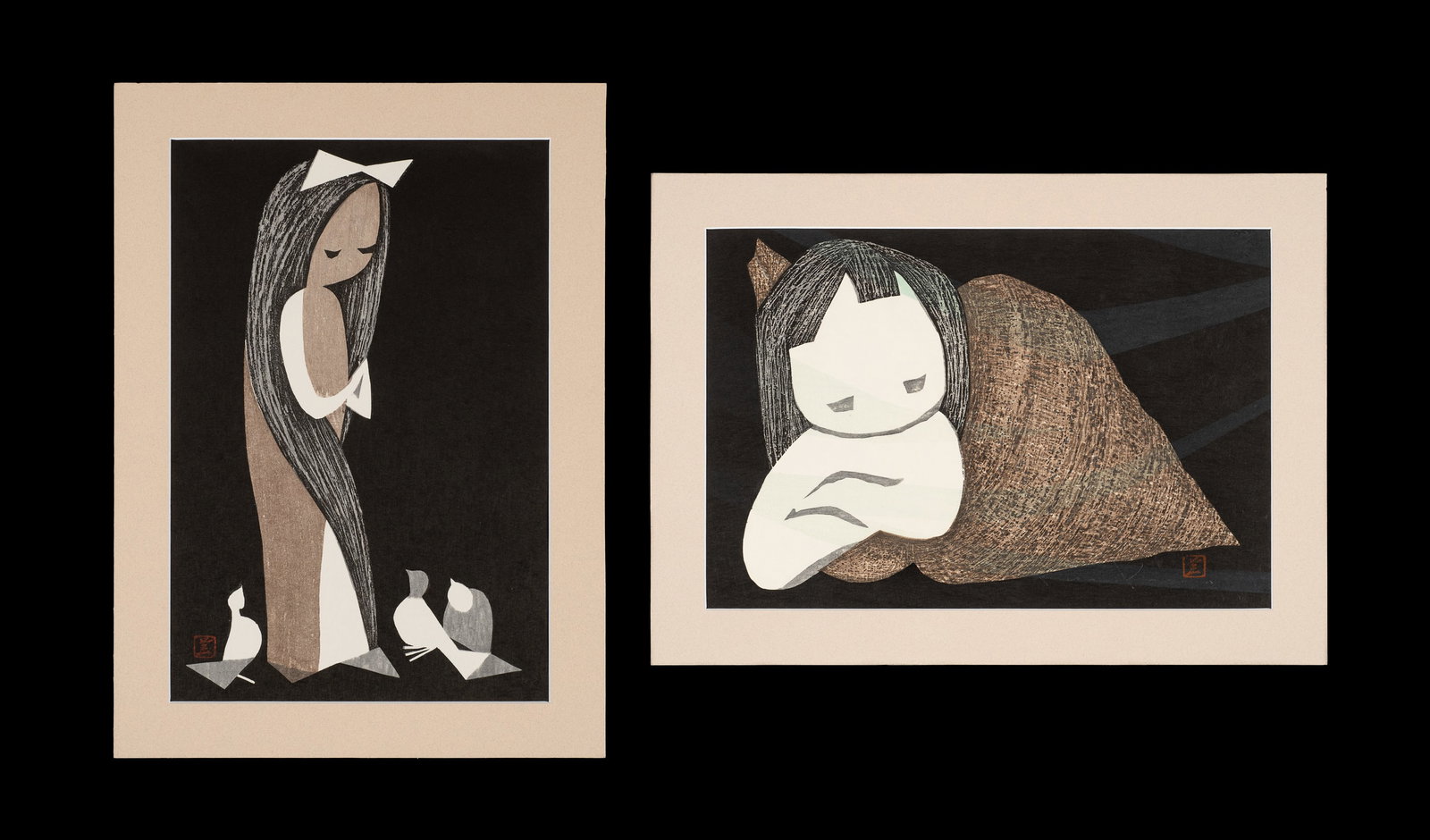Lot of Two Woodblock Prints by Kaoru Kawano. (1 of 7)