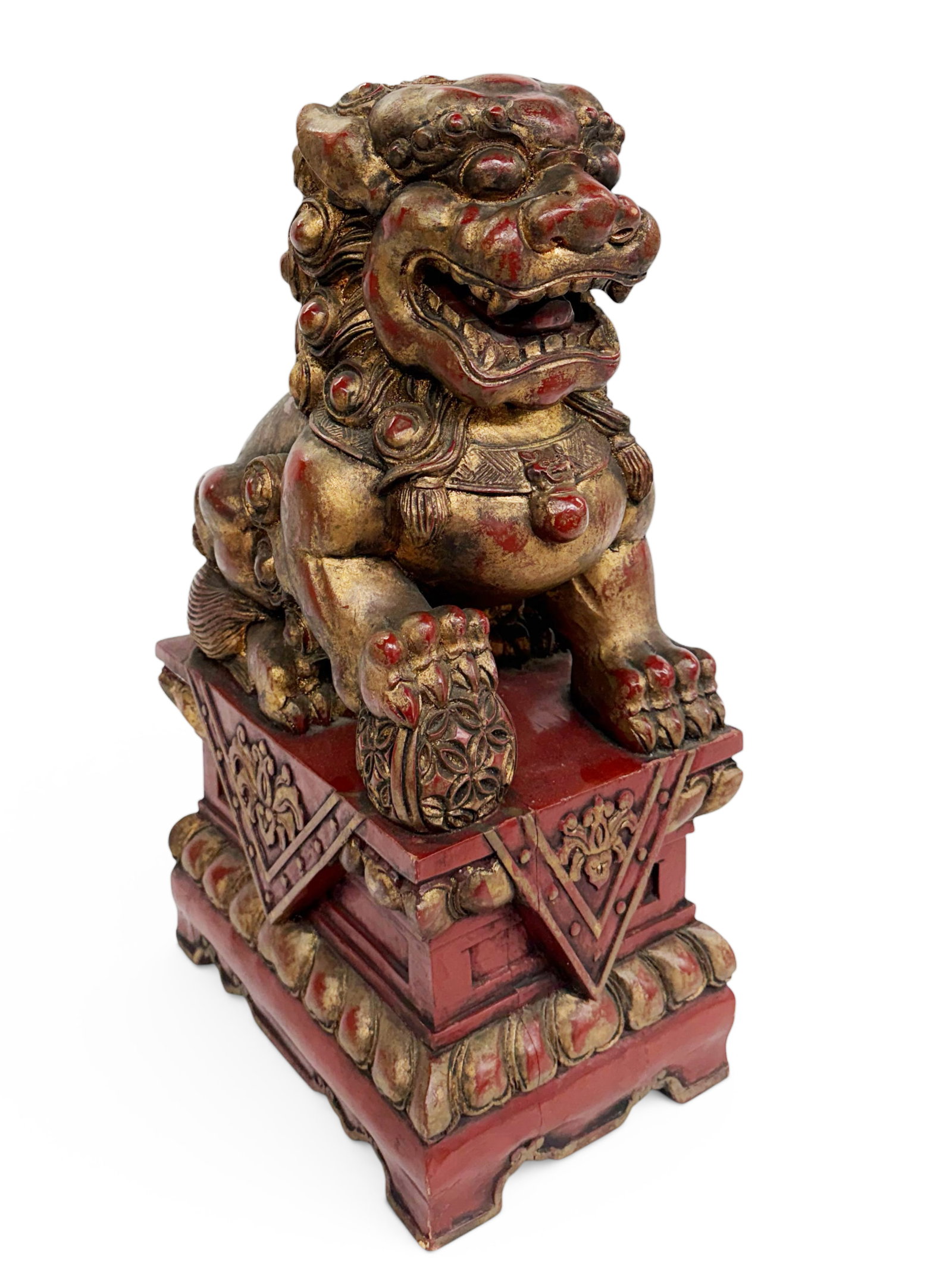 Lg. Antique Chinese Carved Wood Foo Dog. (1 of 6)