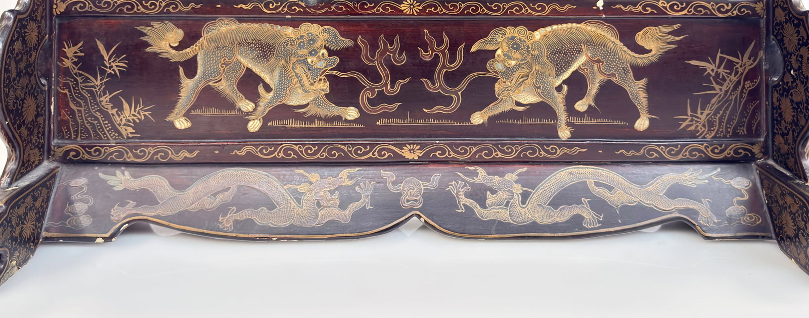 Large Old Chinese Carved Lacquer Table Screen. - 6