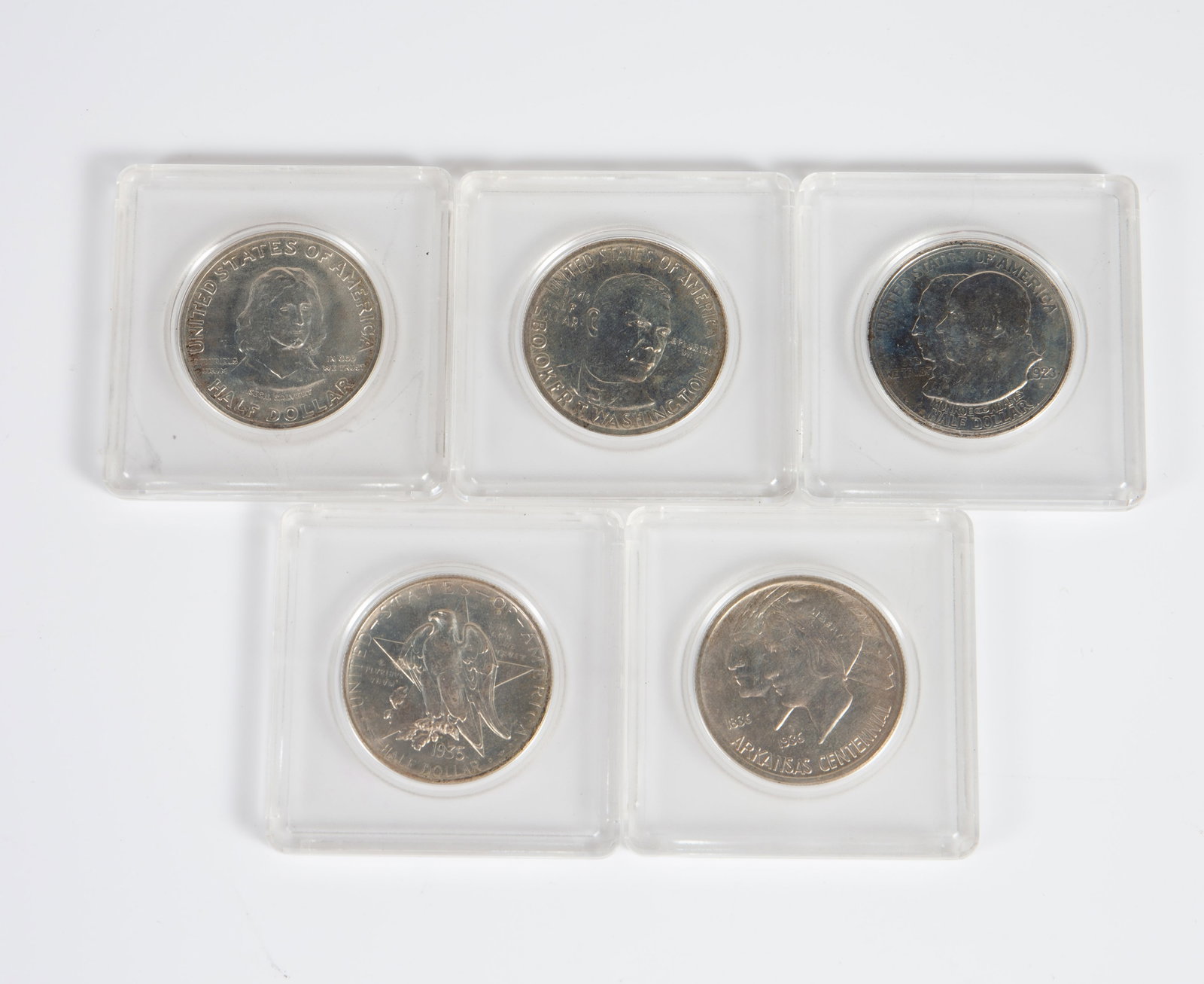 Lot of 5 Older U.S. Commemorative Half Dollars.: The condition on these varies, but most of them are in pretty nice condition (please see photos). The lot includes a 1923-S Monroe Doctrine Centennial, a 1935-S Texas Independence Centennial, a 1936 A