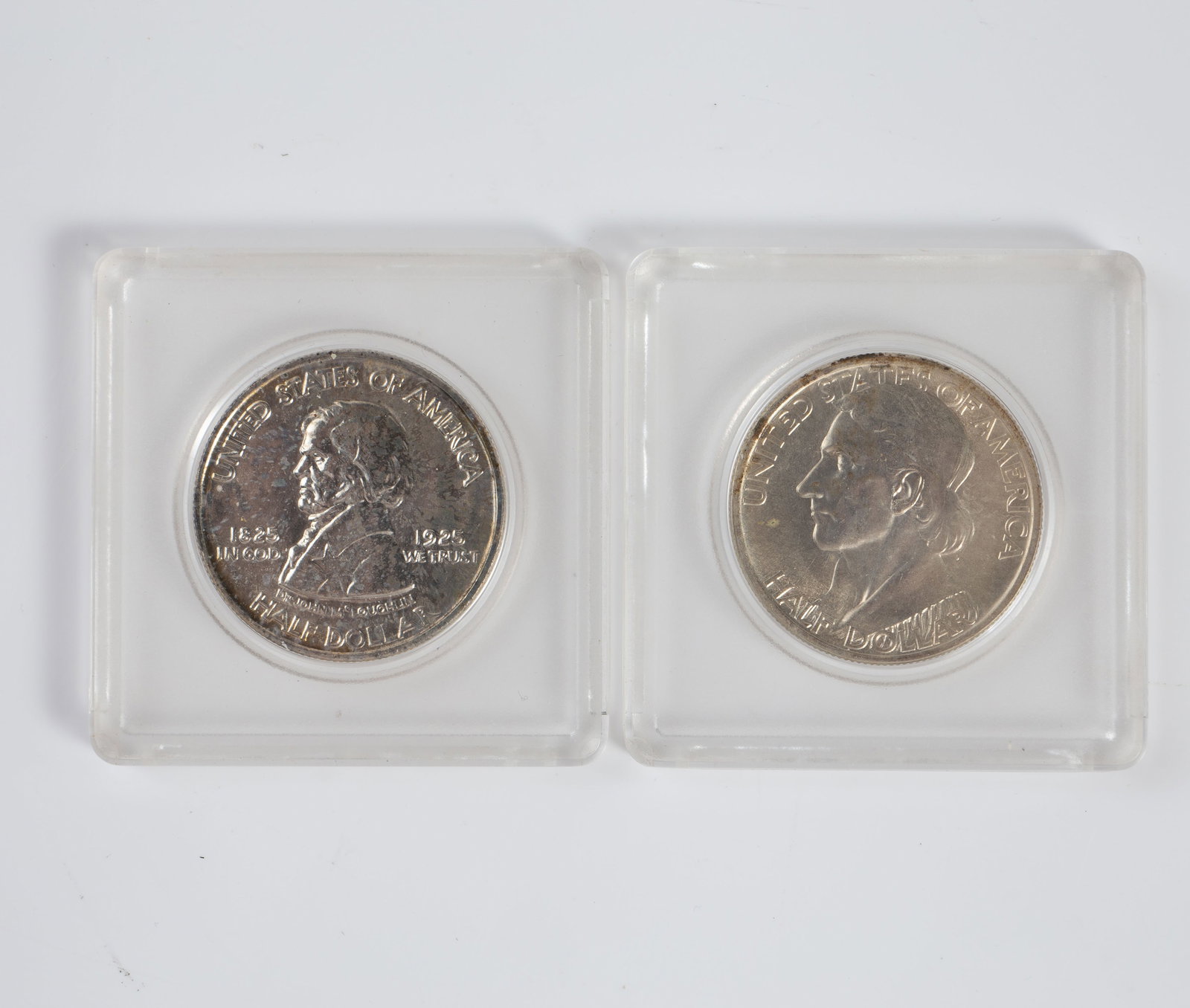 Lot of Two Commemorative Halves - Boone, etc.: The lot includes a 1937 Daniel Boone Bicentennial Half Dollar, and a 1925 Fort Vancouver Centennial Half Dollar. Both coins look to be in good overall condition. They are ungraded. In-house shipping i