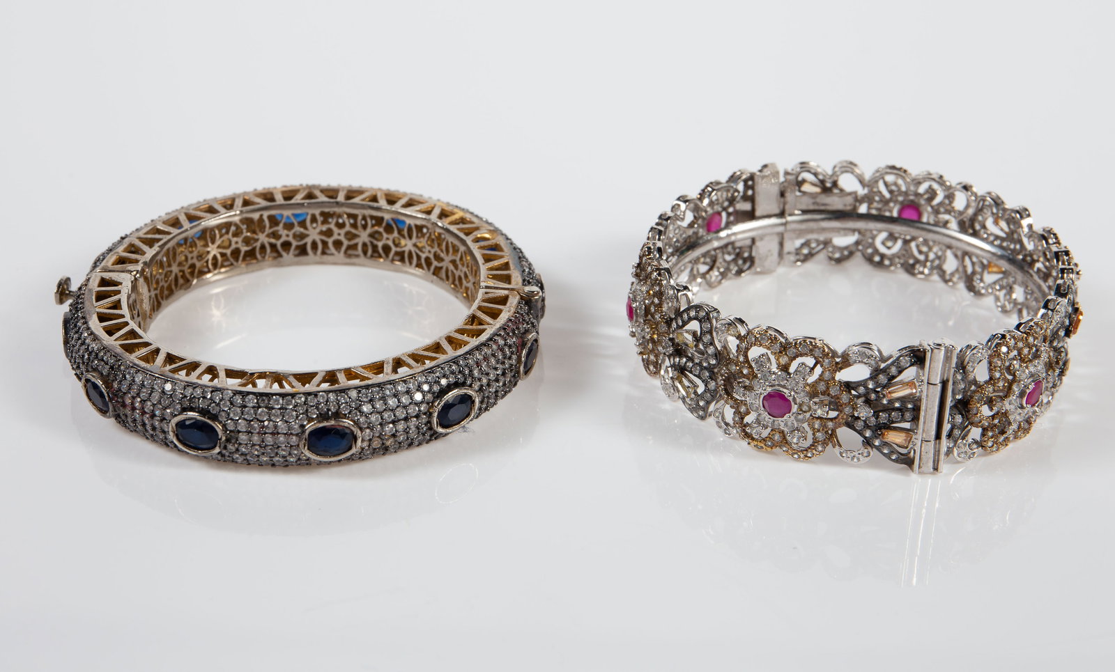 2 India Cuff Bracelets - CZ, Sapphire, Ruby. - 2