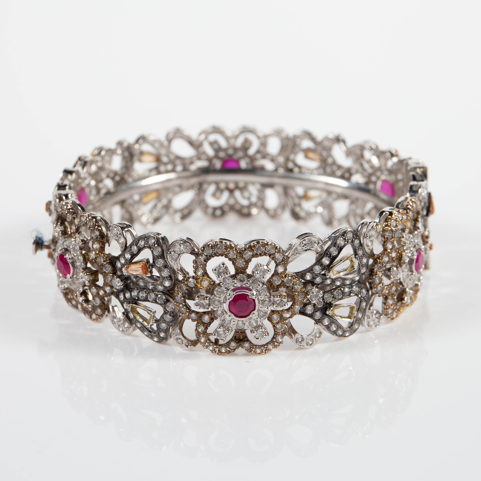 2 India Cuff Bracelets - CZ, Sapphire, Ruby. - 7