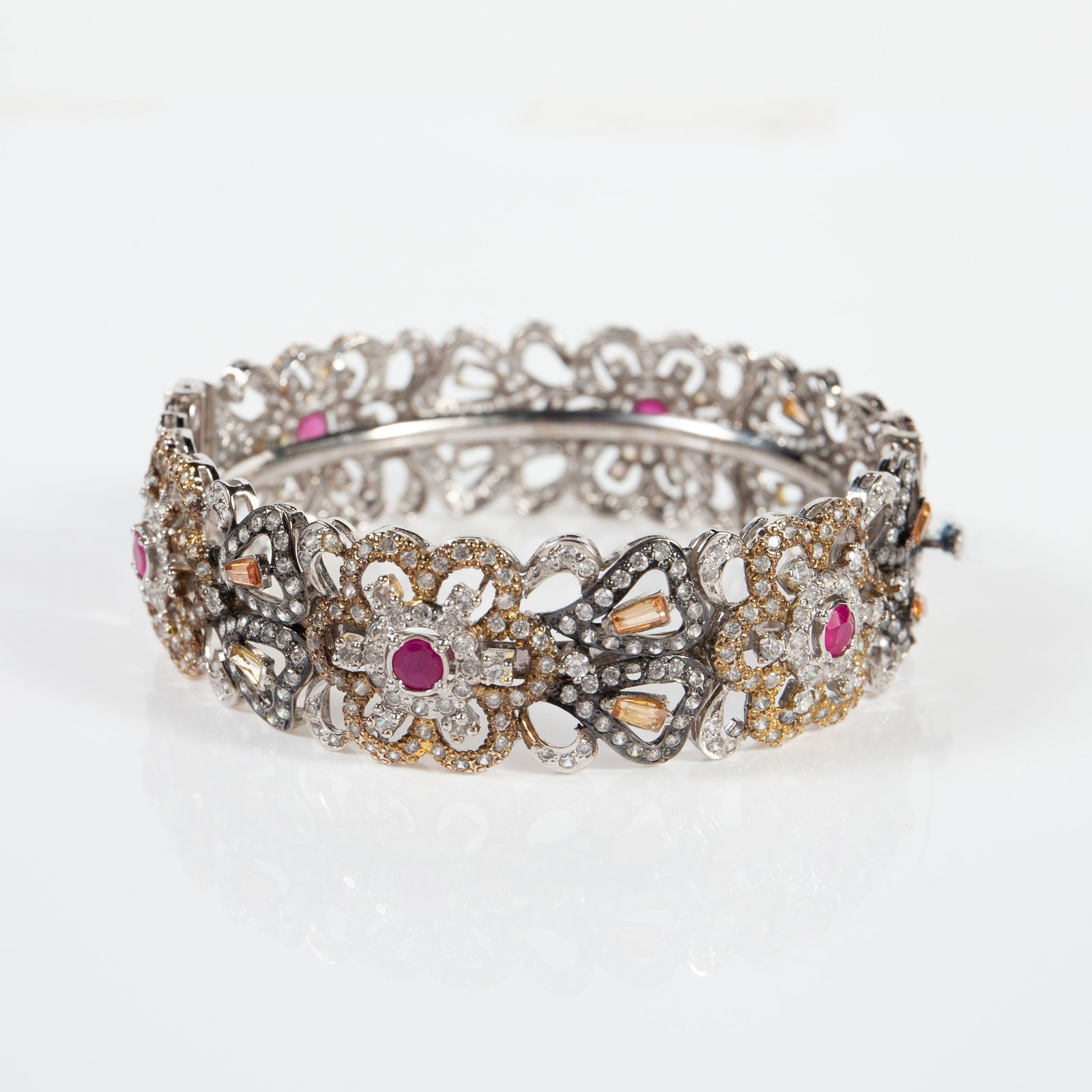 2 India Cuff Bracelets - CZ, Sapphire, Ruby. - 8