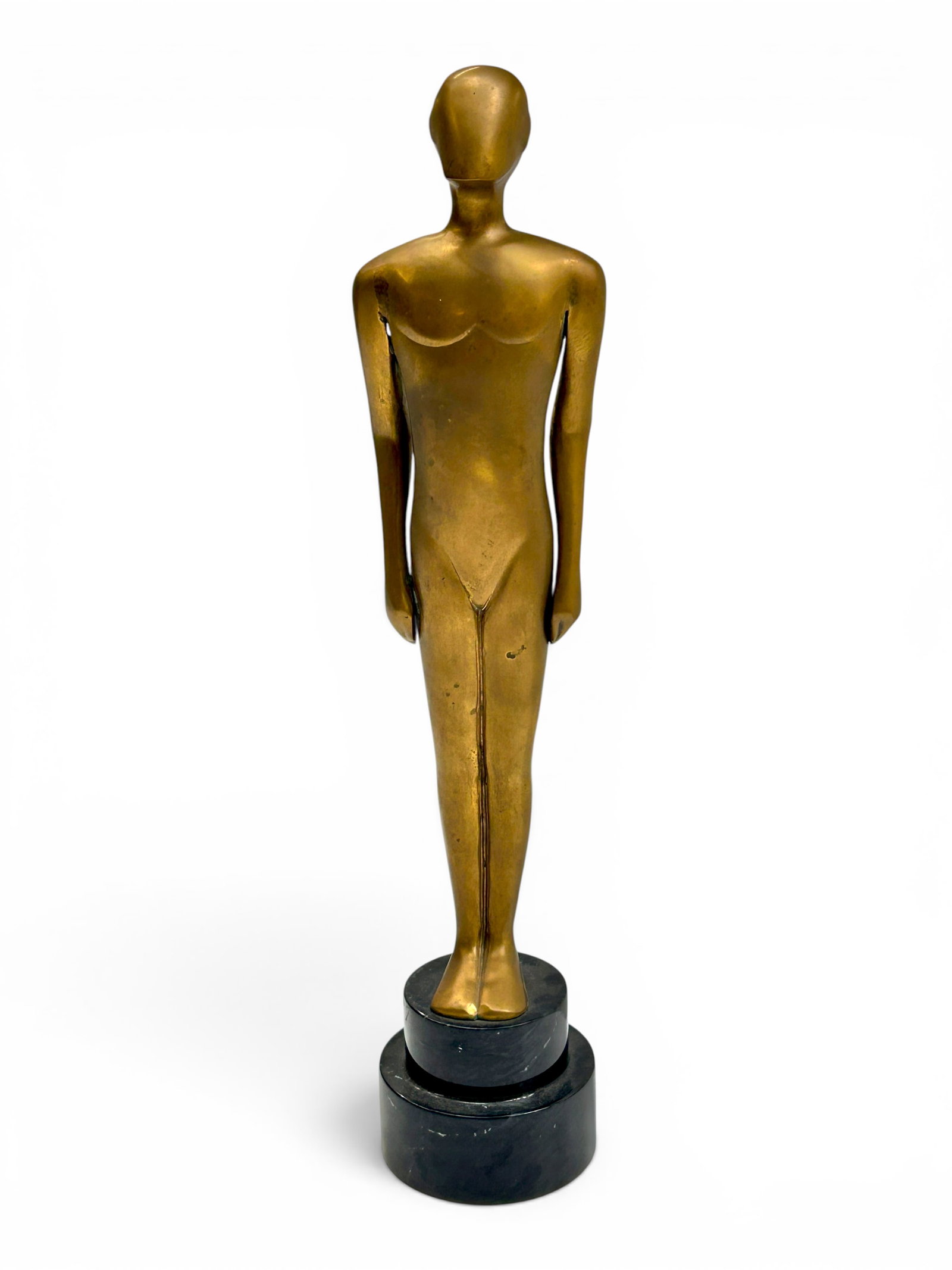 Academy Award Hollow Bronze Replica Statue.: It is on an attached marble base. There are some small stains, but overall, it looks to be in good condition. The item measures 3 7/8" x 3 7/8" x 19 1/8". In-house shipping is available. Please see ou