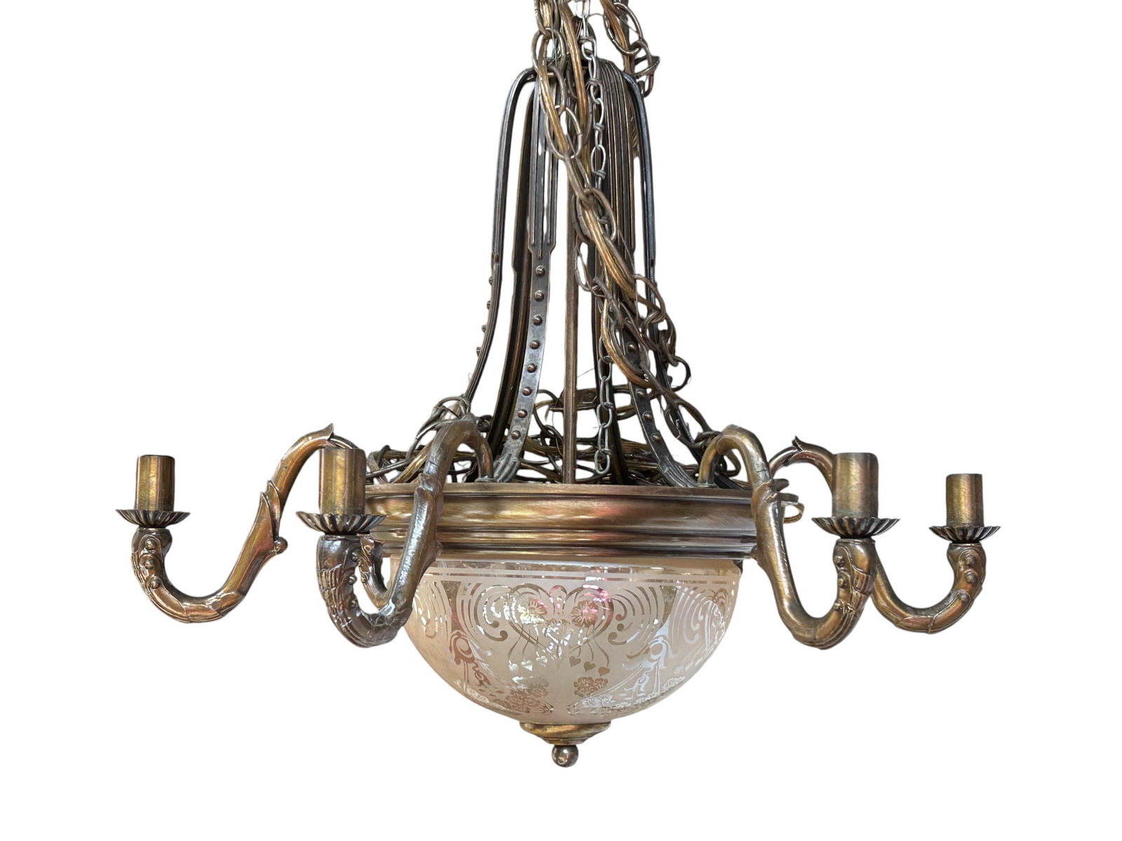 6-Arm Dome-Shaped Etched Glass Light Fixture. (1 of 8)