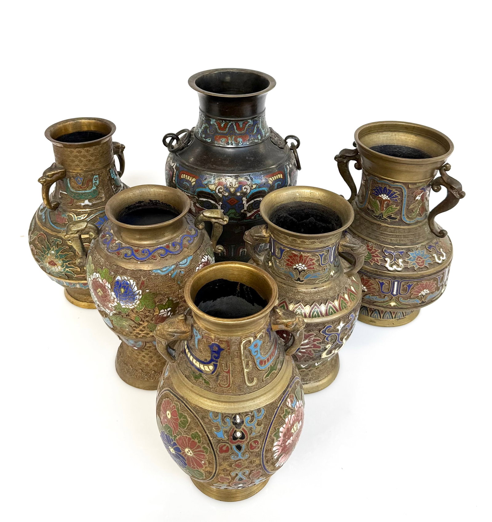 Lot of 6 Champleve Vases. (1 of 7)