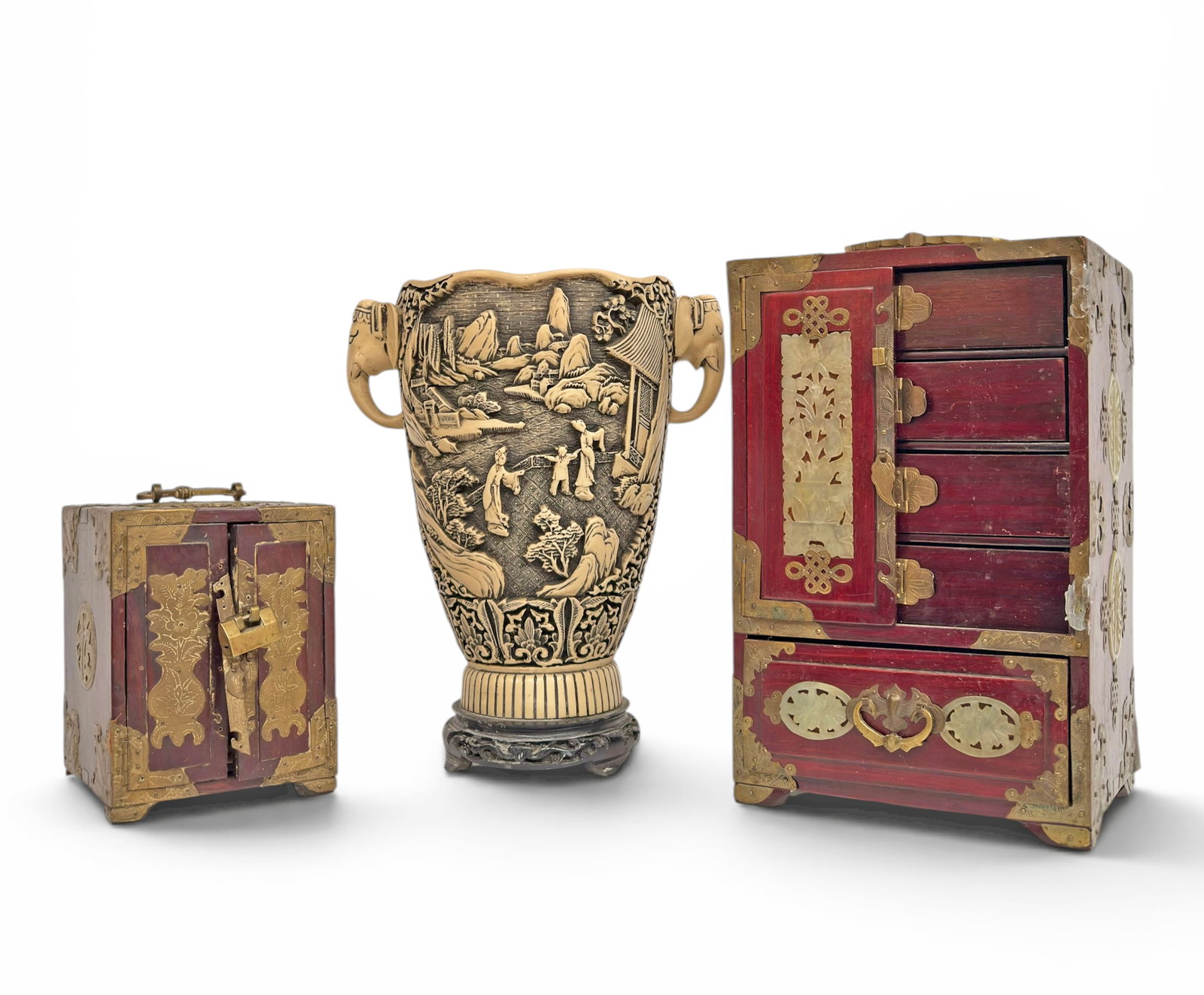 Lot of 3 Chinese Items - Vase & Jewelry Boxes. (1 of 5)