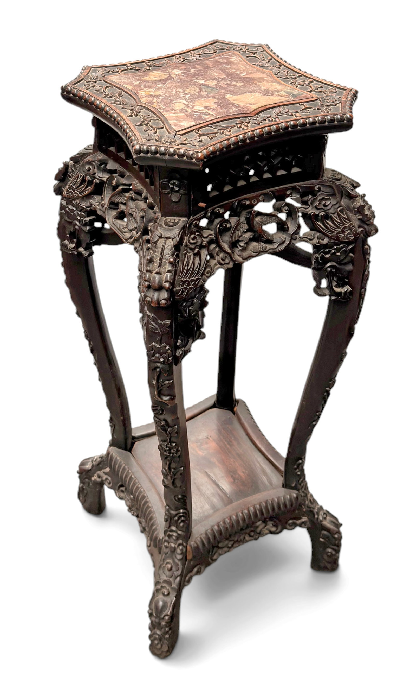 Antique Carved Chinese Marble Top Stand. (1 of 7)