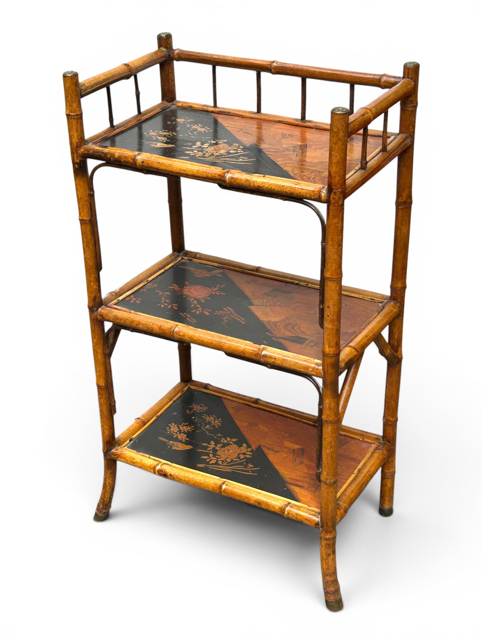 Antique Inlaid Japanese Bamboo Etagere or Shelf. (1 of 20)