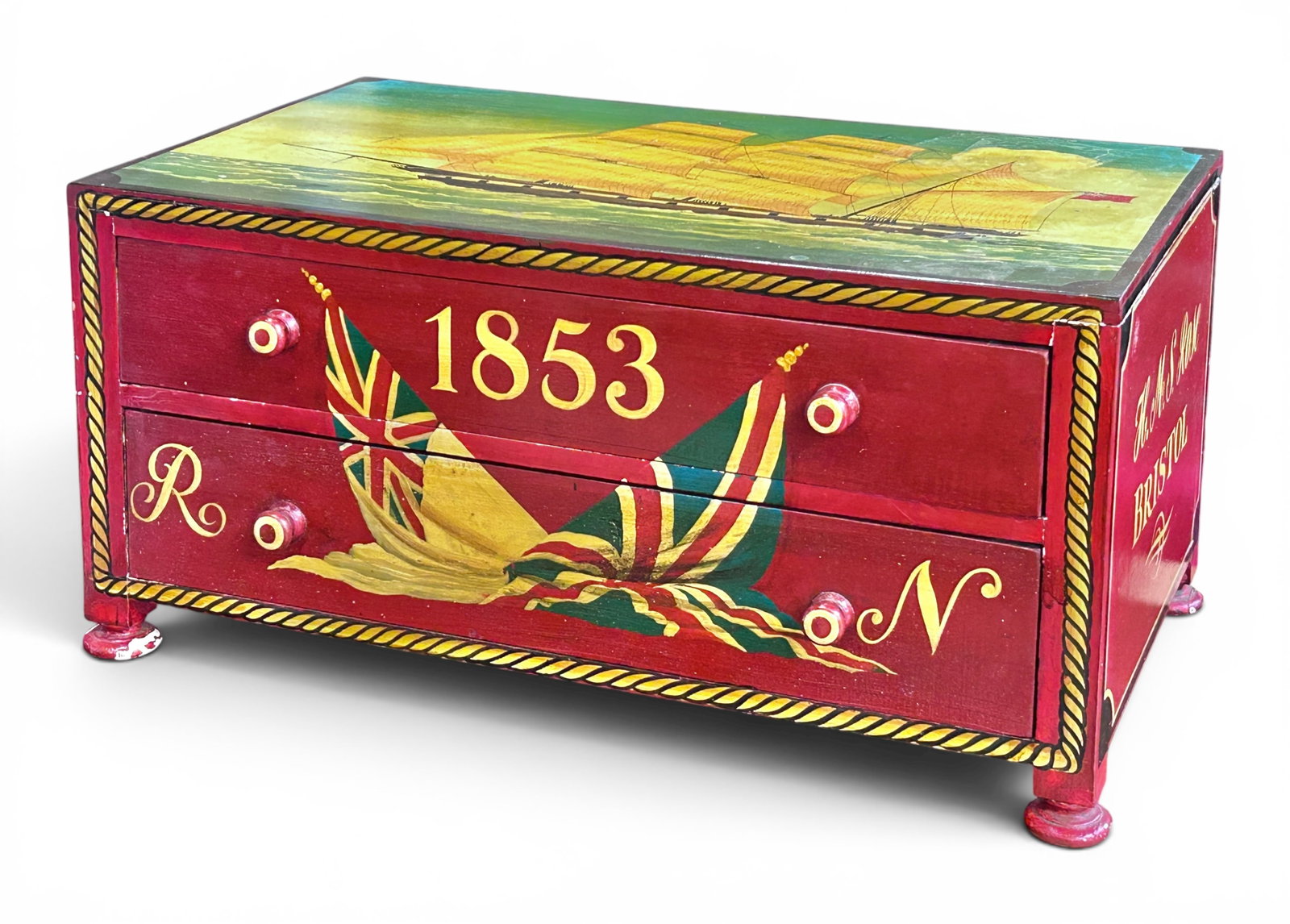 Painted Ship's Captain 2-Drawer Travel Trunk. (1 of 12)