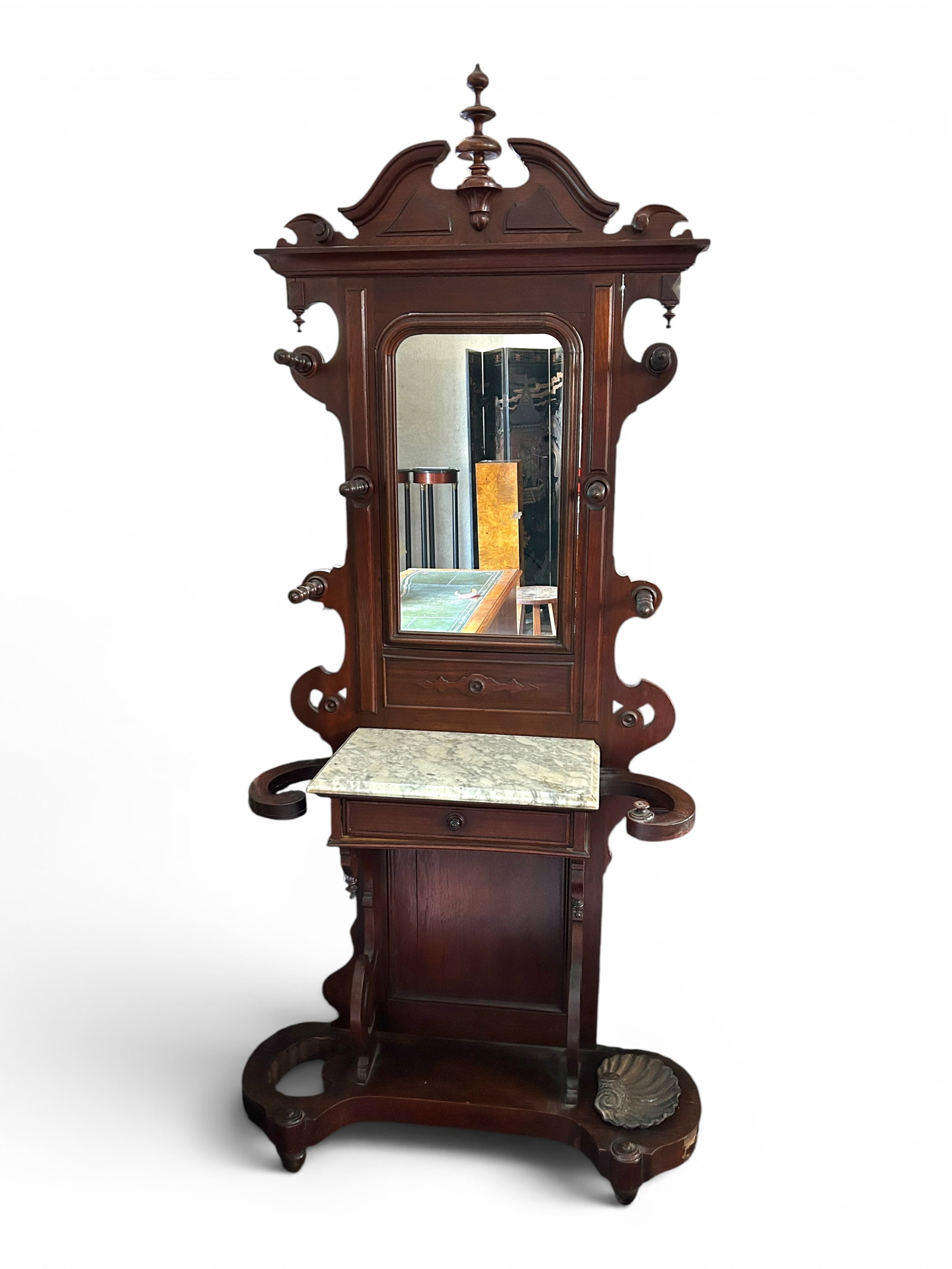 Victorian Walnut Hall Tree w/ Mirror & Drawer, (1 of 5)