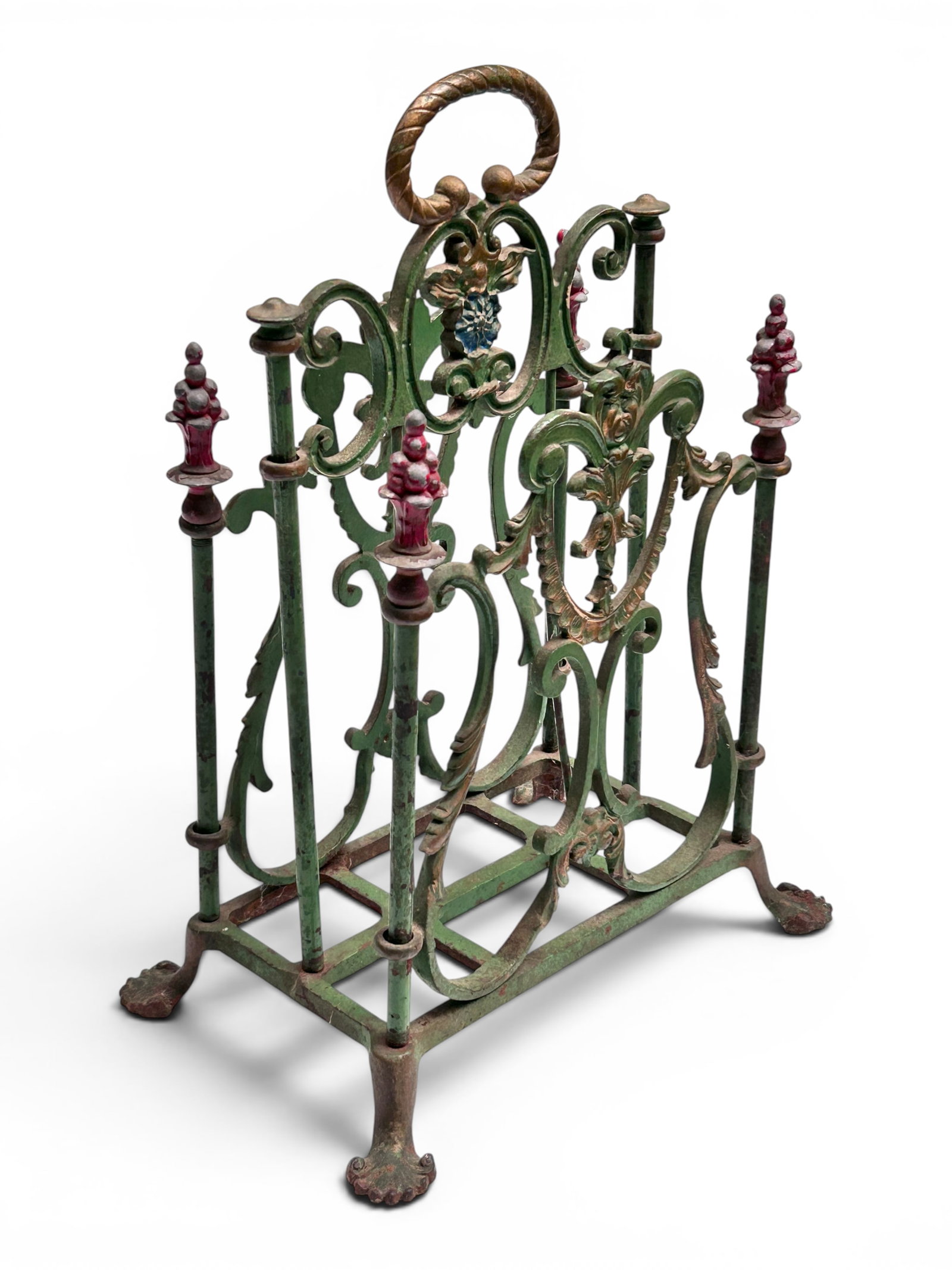 Antique Green Painted Cast Iron Magazine Rack. (1 of 11)