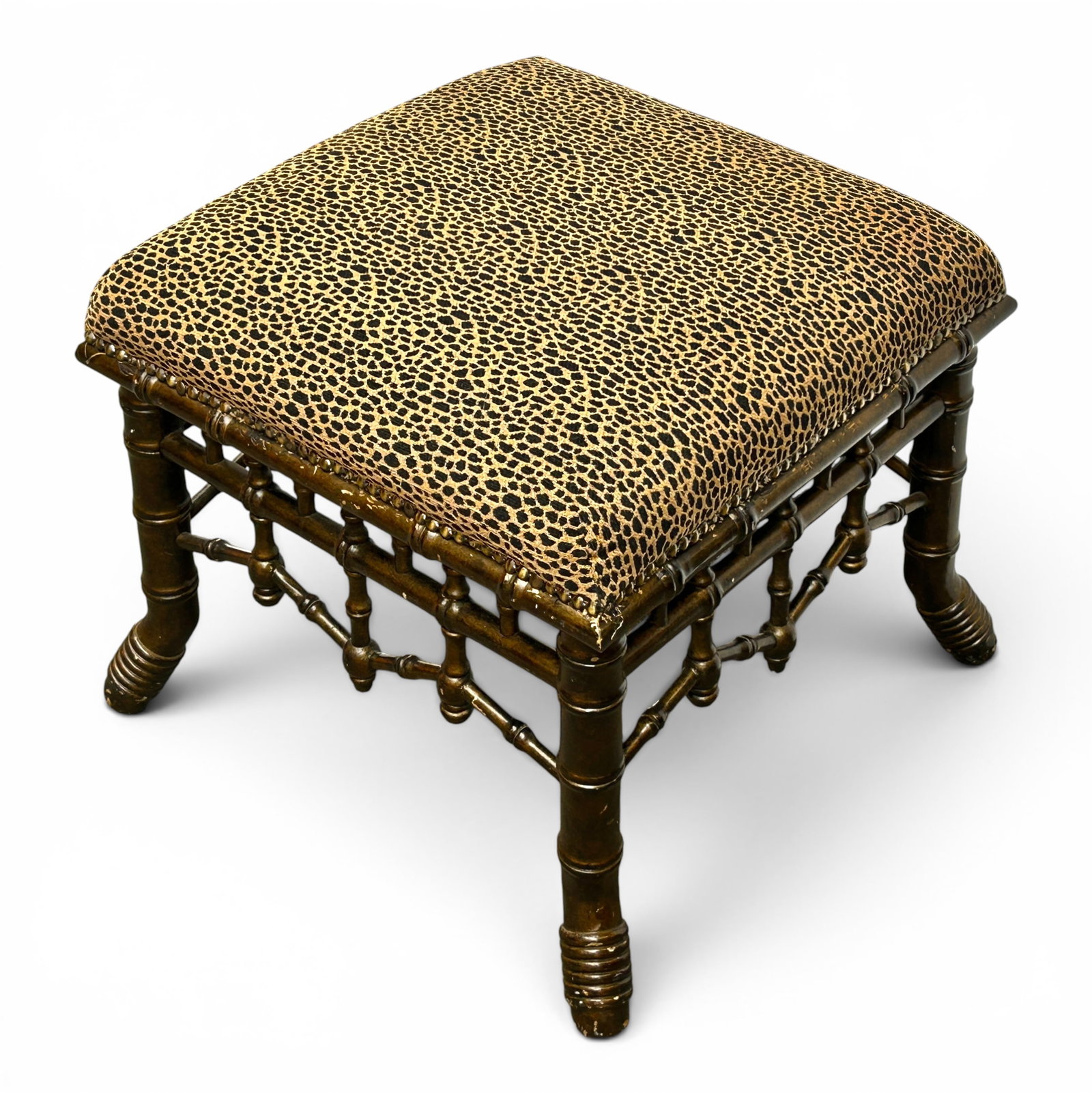 Faux Bamboo Upholstered Ottoman. (1 of 6)