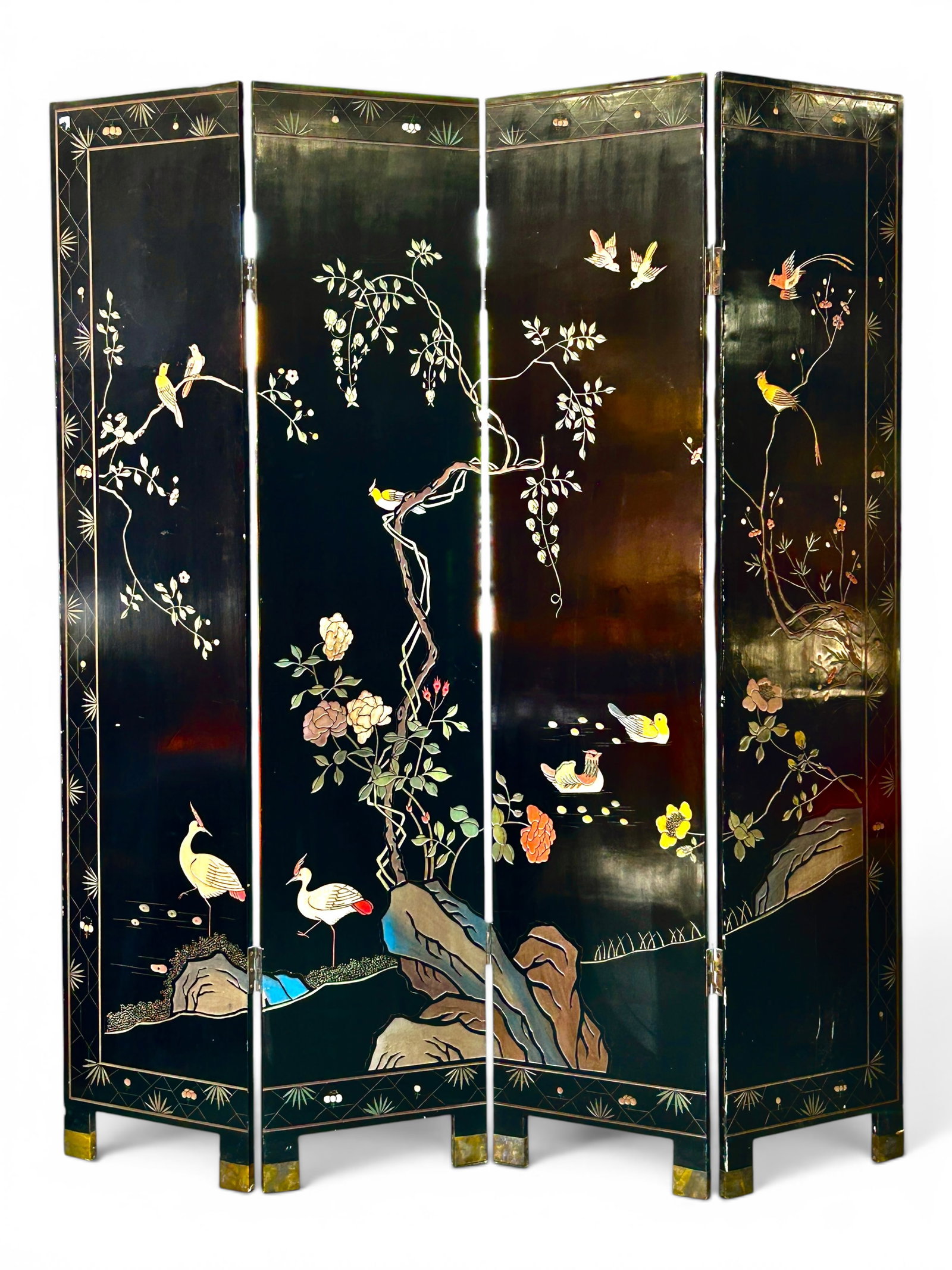 Chinese Coromandel Lacquer 4-Panel Screen. - 11