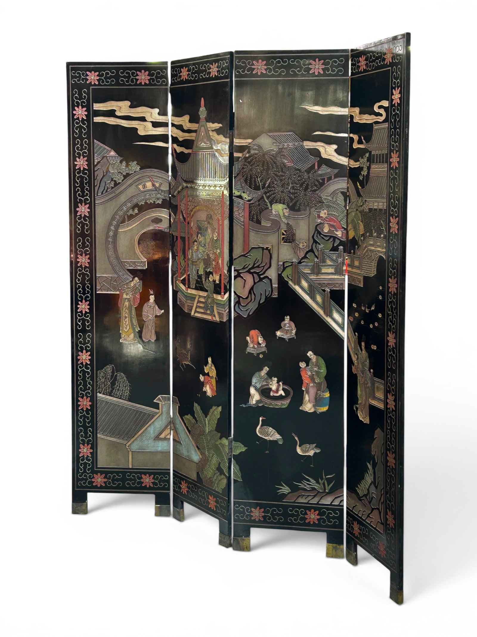 Chinese Coromandel Lacquer 4-Panel Screen. - 2