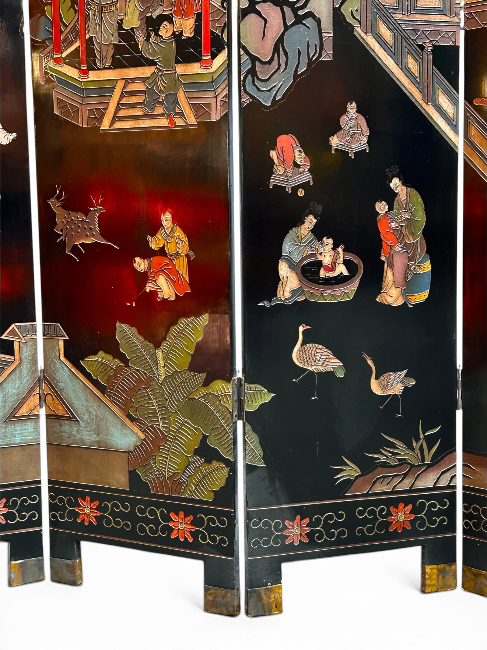 Chinese Coromandel Lacquer 4-Panel Screen. - 4