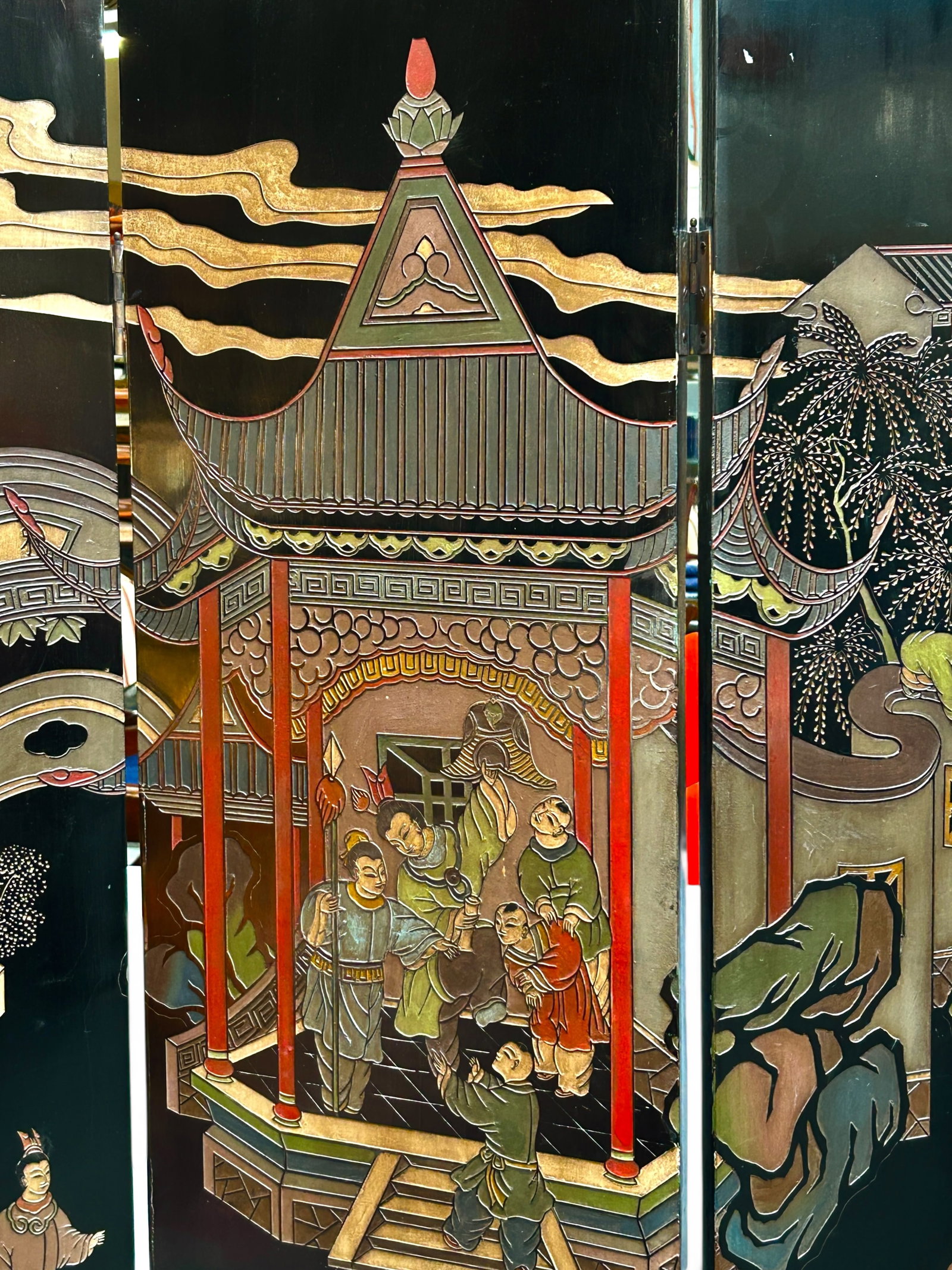 Chinese Coromandel Lacquer 4-Panel Screen. - 5