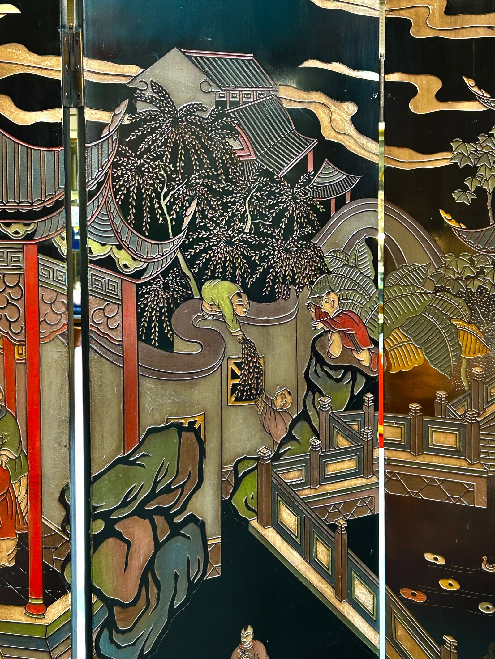 Chinese Coromandel Lacquer 4-Panel Screen. - 6