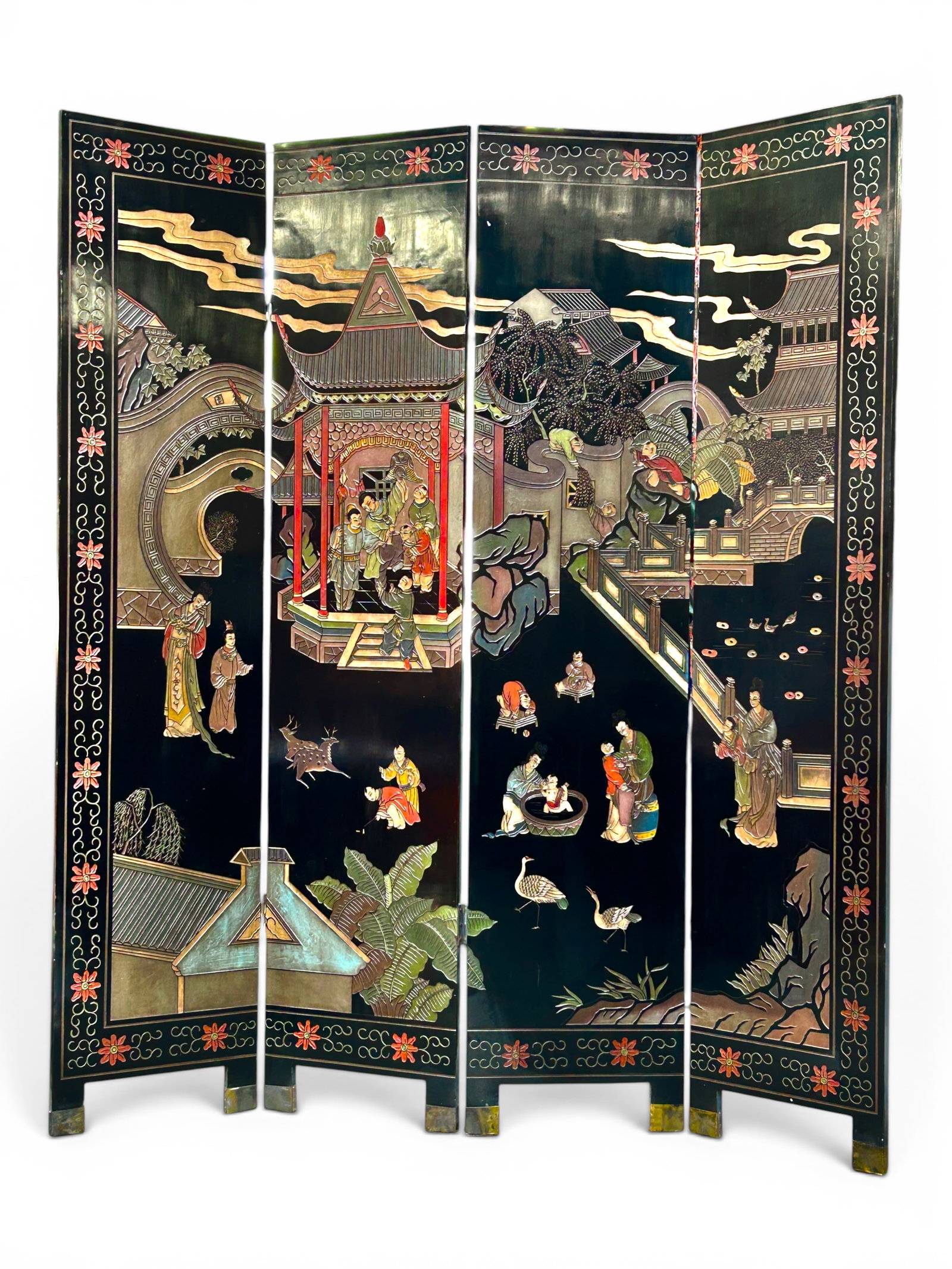 Chinese Coromandel Lacquer 4-Panel Screen. - 7