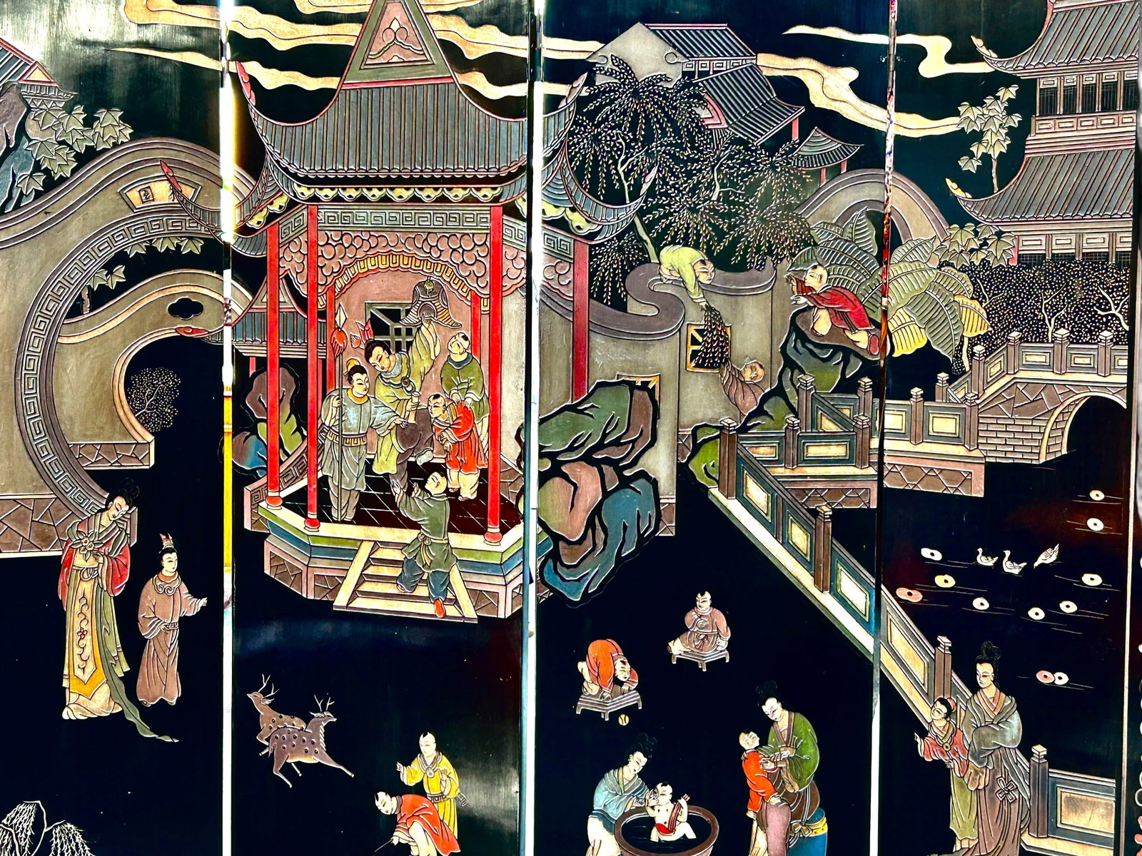 Chinese Coromandel Lacquer 4-Panel Screen. - 8
