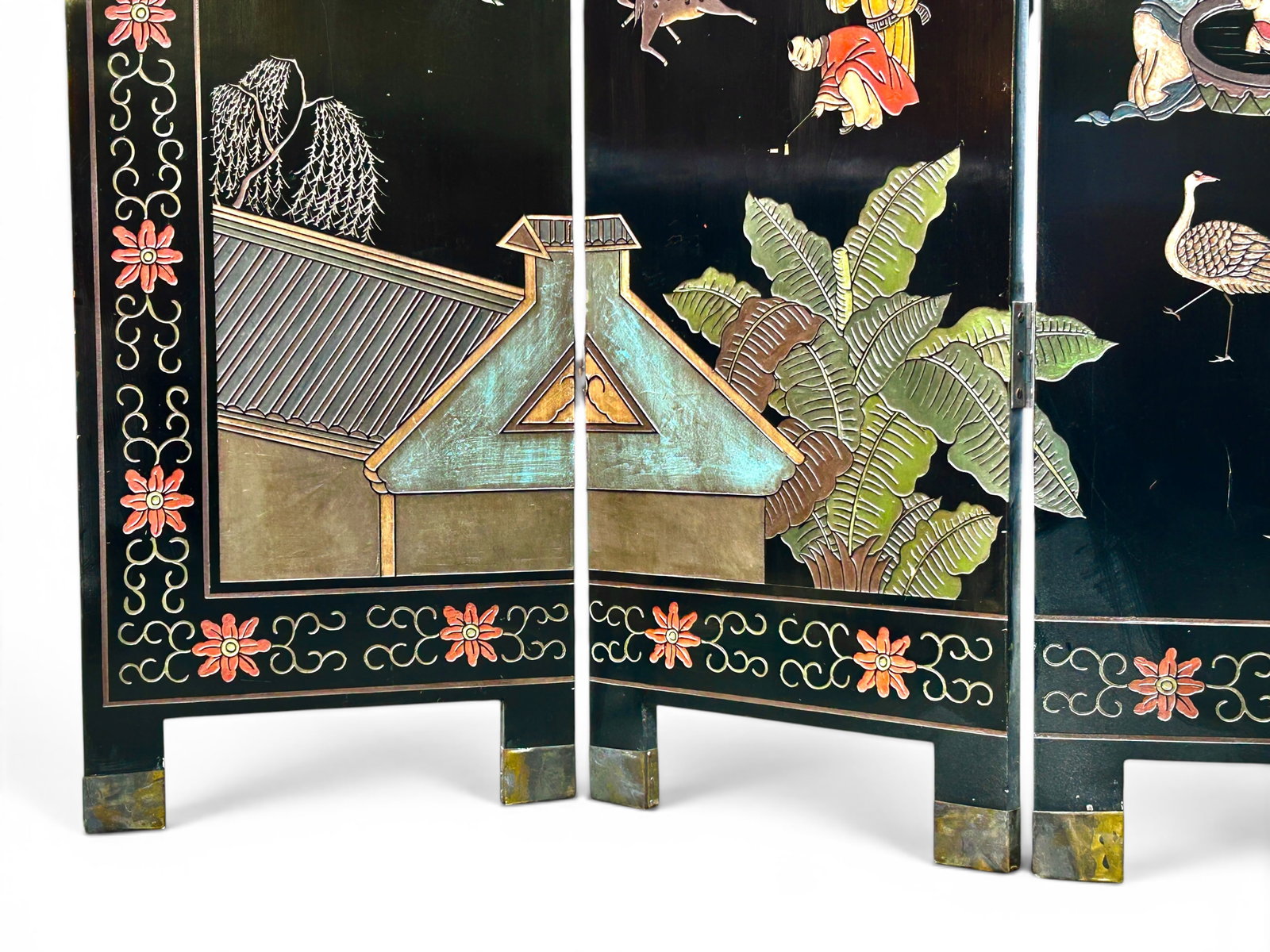 Chinese Coromandel Lacquer 4-Panel Screen. - 9
