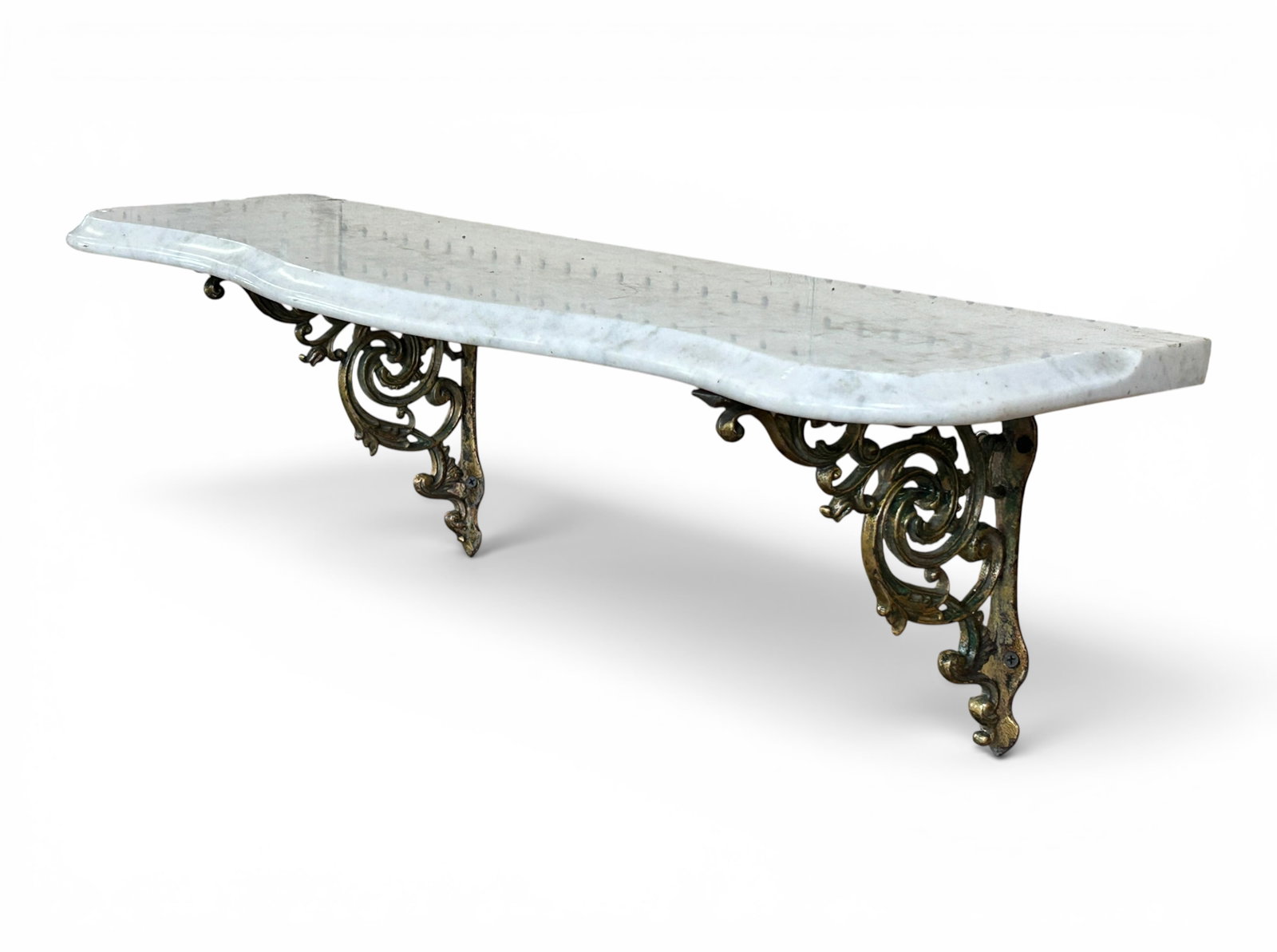 30" Marble Shelf w/ Gilded Cast Iron Brackets. (1 of 9)