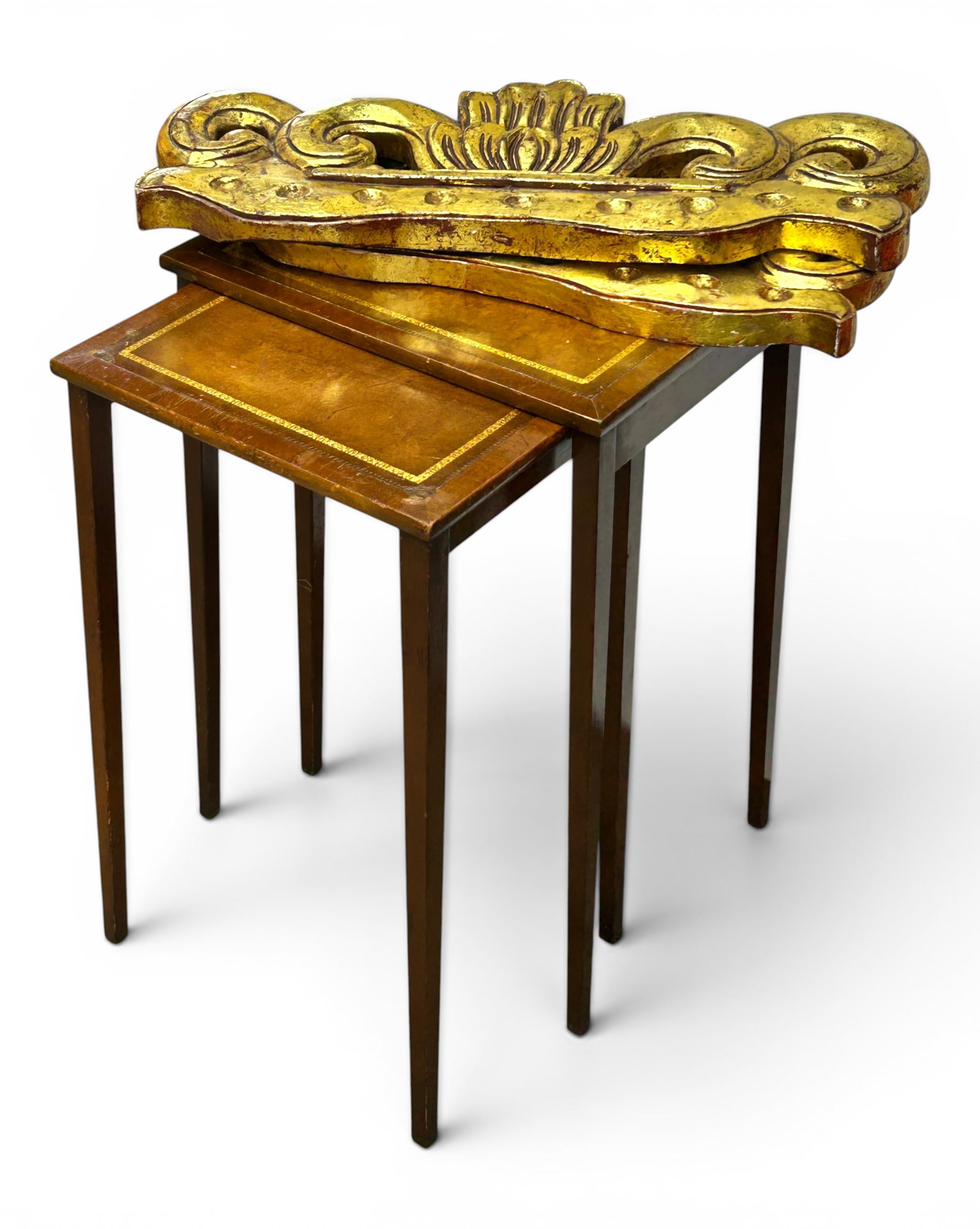 Leather Top Nesting Tables & Carved Giltwood Items (1 of 20)