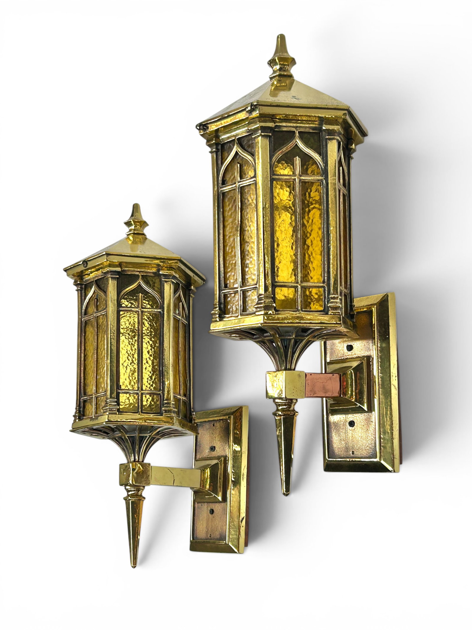 Pr. of Vintage Brass Hexagonal Lantern Sconces. (1 of 18)