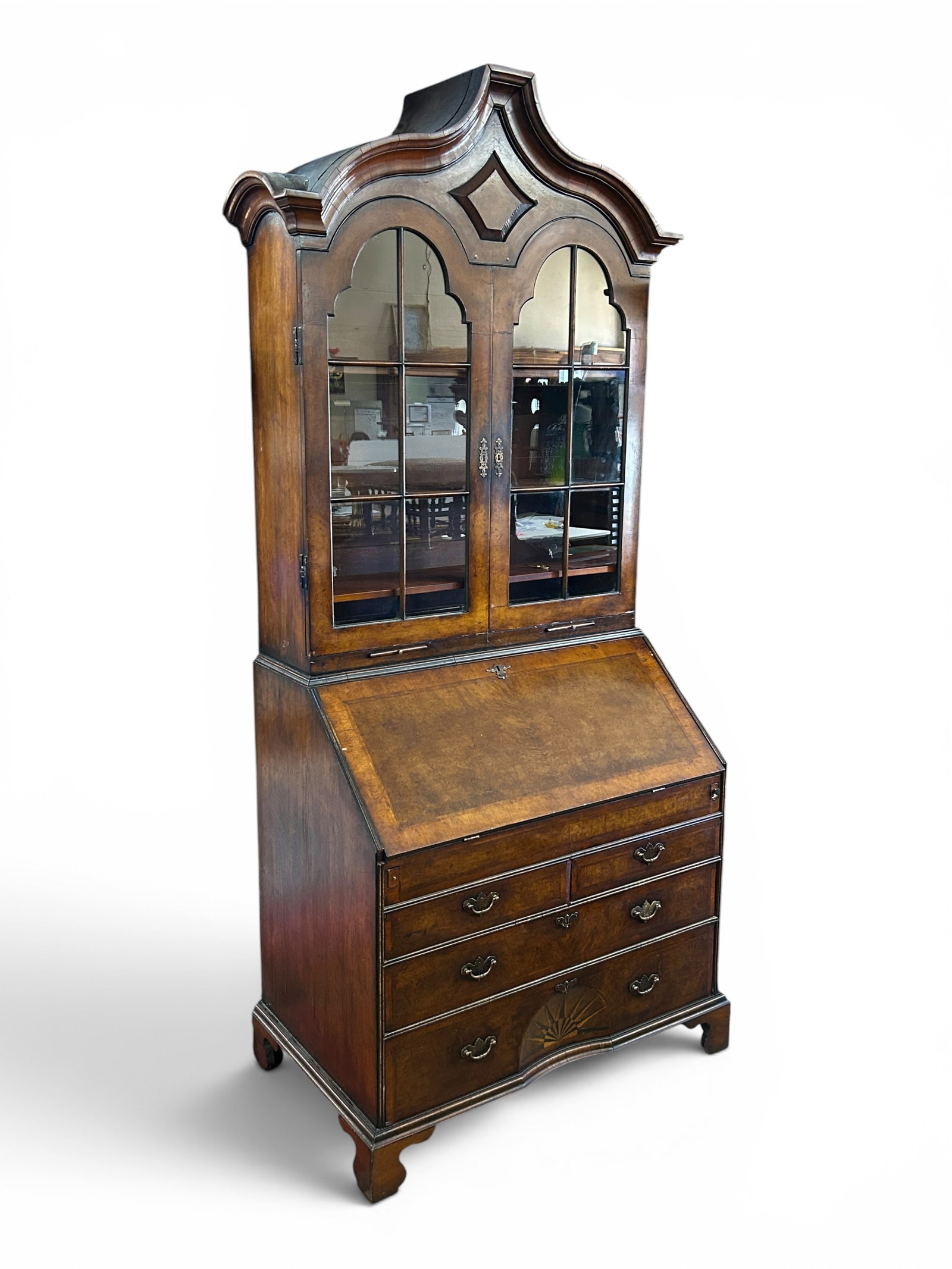 Antique Burled Wood Secretary Desk w/ Ogee Feet. (1 of 17)