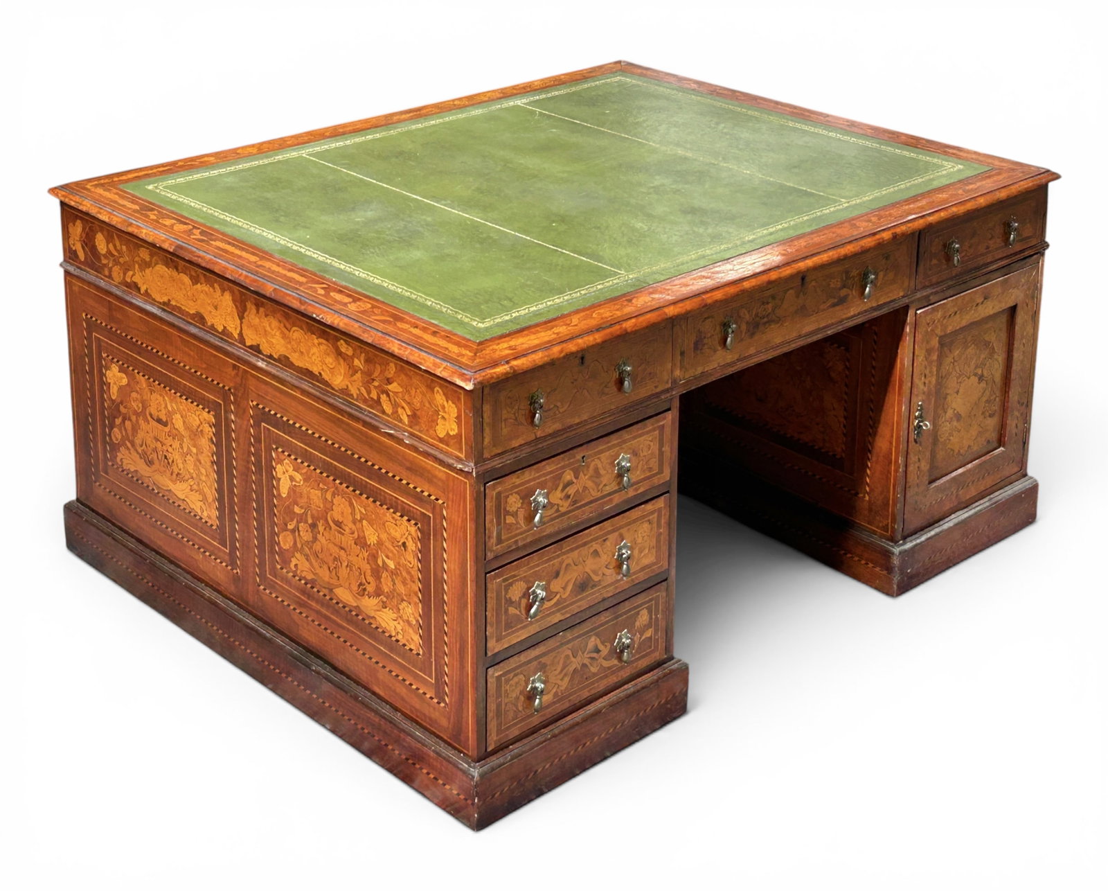 Fine Inlaid Marquetry Leather Top Partner's Desk. (1 of 17)