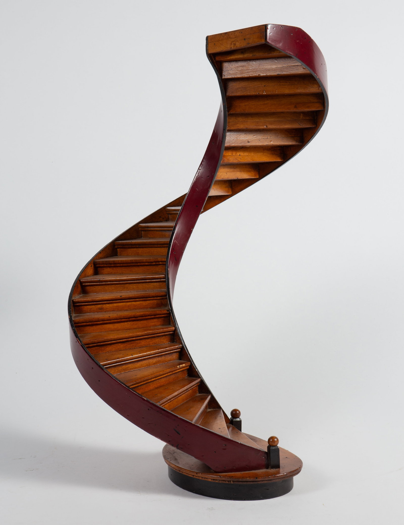 Carved Wood Spiral Staircase Architectural Model.: It has some nicks and scratches, but looks to be in overall nice condition. Its dimensions are 13 3/4" x 12" x 19 1/8". In-house shipping is available. Please see our website regarding in-house shippi