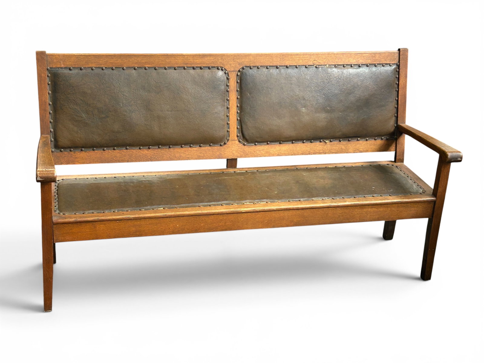 Antique Mission Oak Railroad Station Style Bench (1 of 12)