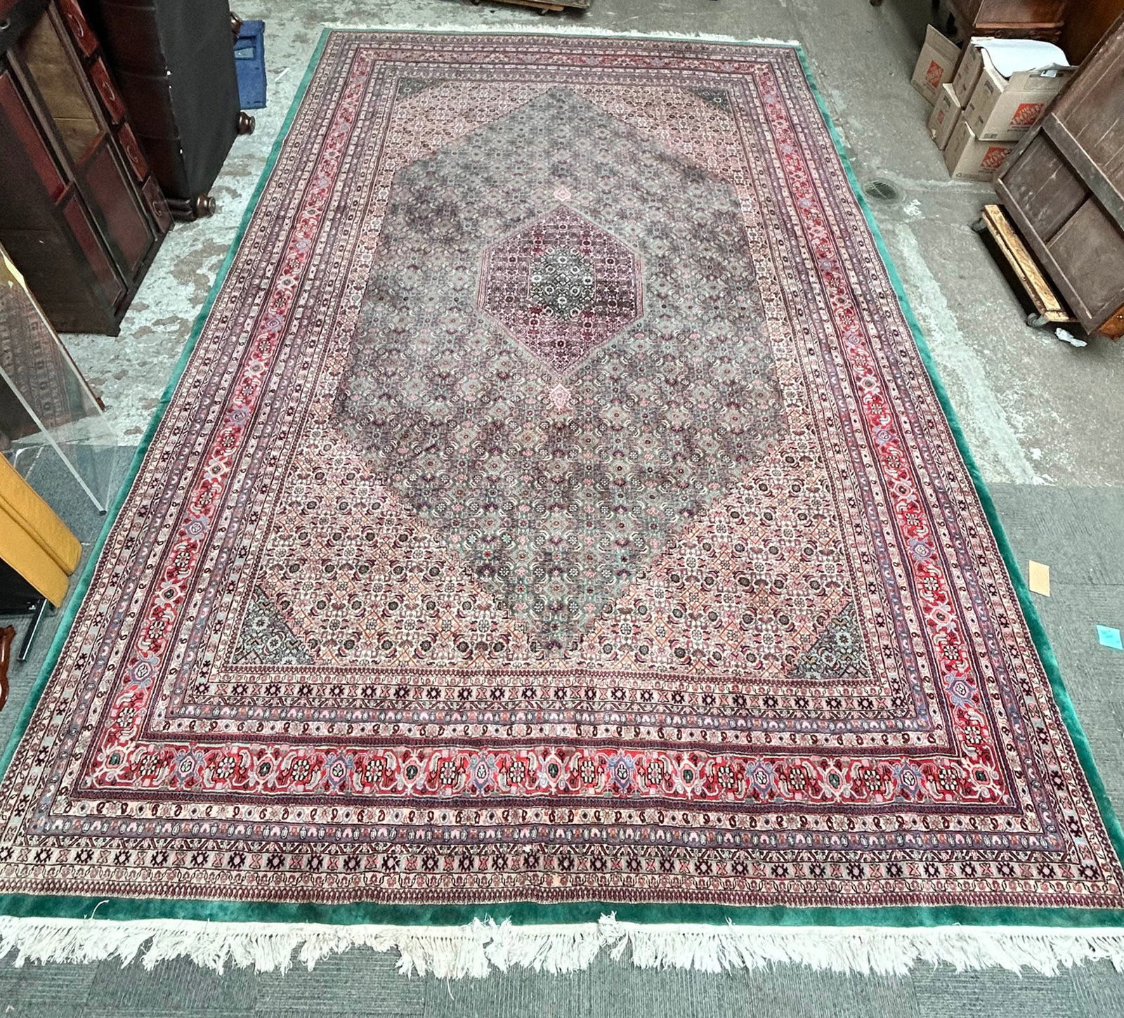 11' 7" x 18' Palace Size Green Bidjar Rug. (1 of 4)